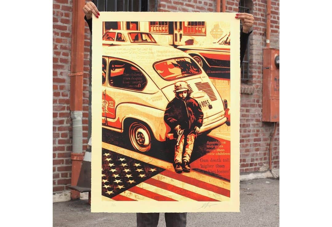 Shepard Faireyさんのインスタグラム写真 - (Shepard FaireyInstagram)「Every day should be #GivingTuesday! If you're looking for charities to support, be sure to check out my “American Civics” prints, where a portion of proceeds from each print will go to the corresponding charities (details below). This series is a collaboration between myself and @jimmarshallphoto's estate, which focuses on voting rights, gun control, prison reform, income inequality, and worker’s rights. The art I created for American Civics gives a face to social justice issues, to cultivate dialogue and encourage a vigorous push for solutions to societal problems. As part of this series, the “American Civics” exhibition was on view at @SubliminalProjects in 2016, but now these prints are available online! They are extremely limited, and are produced at a higher quality than my usual prints; all 30 x 40 inches, 4-color serigraph on varnished 100% cotton rag archival paper. Be sure to check out the details below! - Shepard ⠀⠀⠀⠀⠀⠀⠀⠀⠀⁣⁠⠀ Visit the link in bio to shop and support "American Civics" now. ⠀⠀⠀⠀⠀⠀⠀⠀⠀⁣⁠⠀ Workers’ Rights. A portion of proceeds will benefit United Farm Workers Foundation and the Jim Marshall Fellowship at UC Berkeley. ⠀⠀⠀⠀⠀⠀⠀⠀⠀⁣⁠⠀ Two Americas. A portion of proceeds will benefit @nokidhungry and the Jim Marshall Fellowship at UC Berkeley. ⠀⠀⠀⠀⠀⠀⠀⠀⠀⁣⁠⠀ Voting Rights. A portion of proceeds will benefit the NAACP Legal Defense and Educational Fund, Inc. @naacp_ldf and the Jim Marshall Fellowship at UC Berkeley. ⠀⠀⠀⠀⠀⠀⠀⠀⠀⁣⁠⠀ Gun Culture. A portion of proceeds will benefit @calibercollection and the Jim Marshall Fellowship at UC Berkeley. ⠀⠀⠀⠀⠀⠀⠀⠀⠀⁣⁠⠀ 4-Color Serigraph on Varnished 100% Cotton Rag Archival Paper. 30 x 40 inches. Signed by Shepard Fairey. $1,400. Max order: 1 per customer/household. *Orders are not guaranteed as demand is high and inventory is limited.* Multiple orders will be refunded. International customers are responsible for import fees due upon delivery.⁣ ⠀⠀⠀⠀⠀⠀⠀⠀⠀⁣⁠⠀ #givingtuesday #obey #obeygiant #jimmarshall #shepardfairey #charity #donate」12月4日 2時10分 - obeygiant
