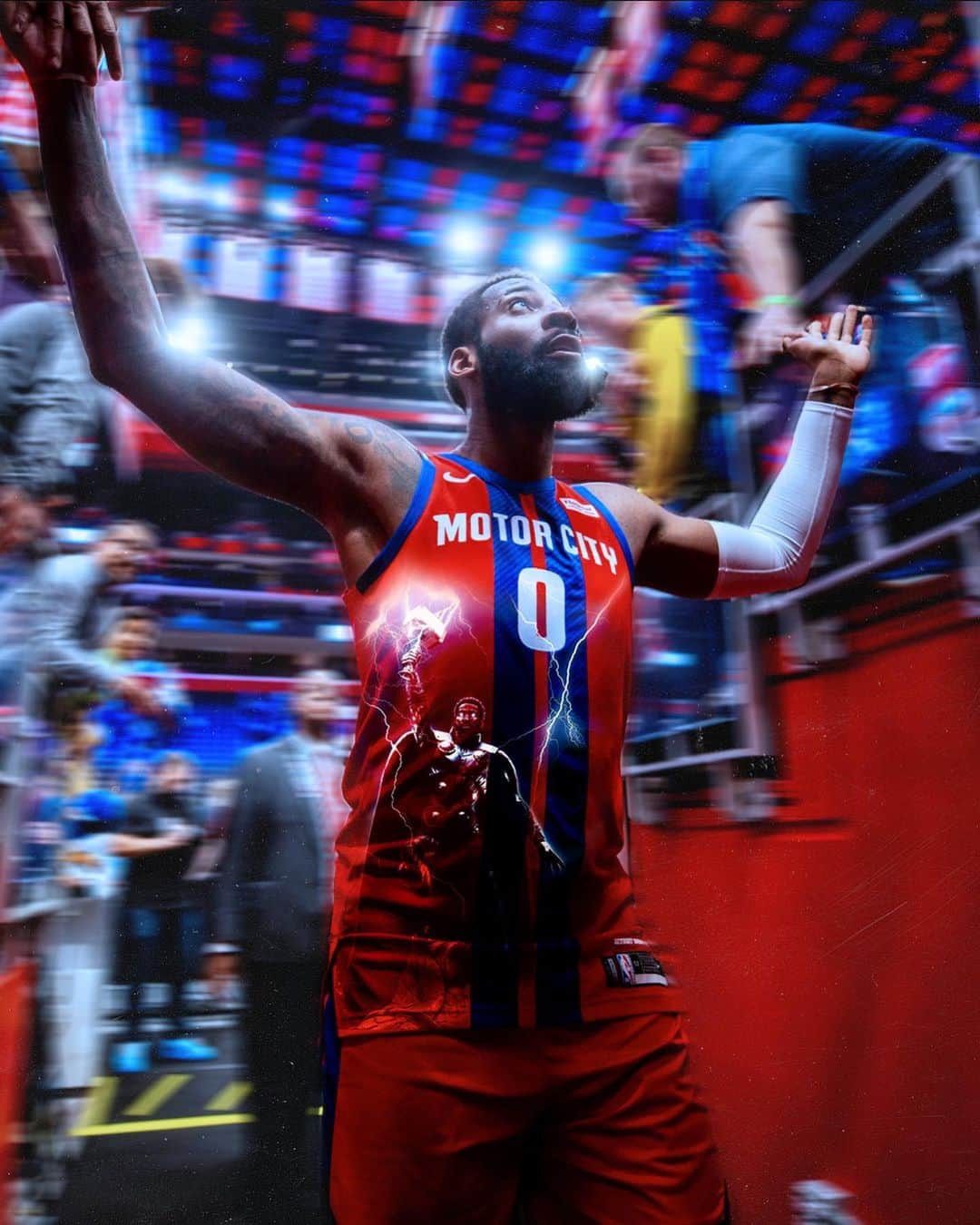 アンドレ・ドラモンドのインスタグラム：「Big lights will inspire you—🦍 Swipe for game day mood! Who is your favorite marvel character? 👀👀 #THOR」