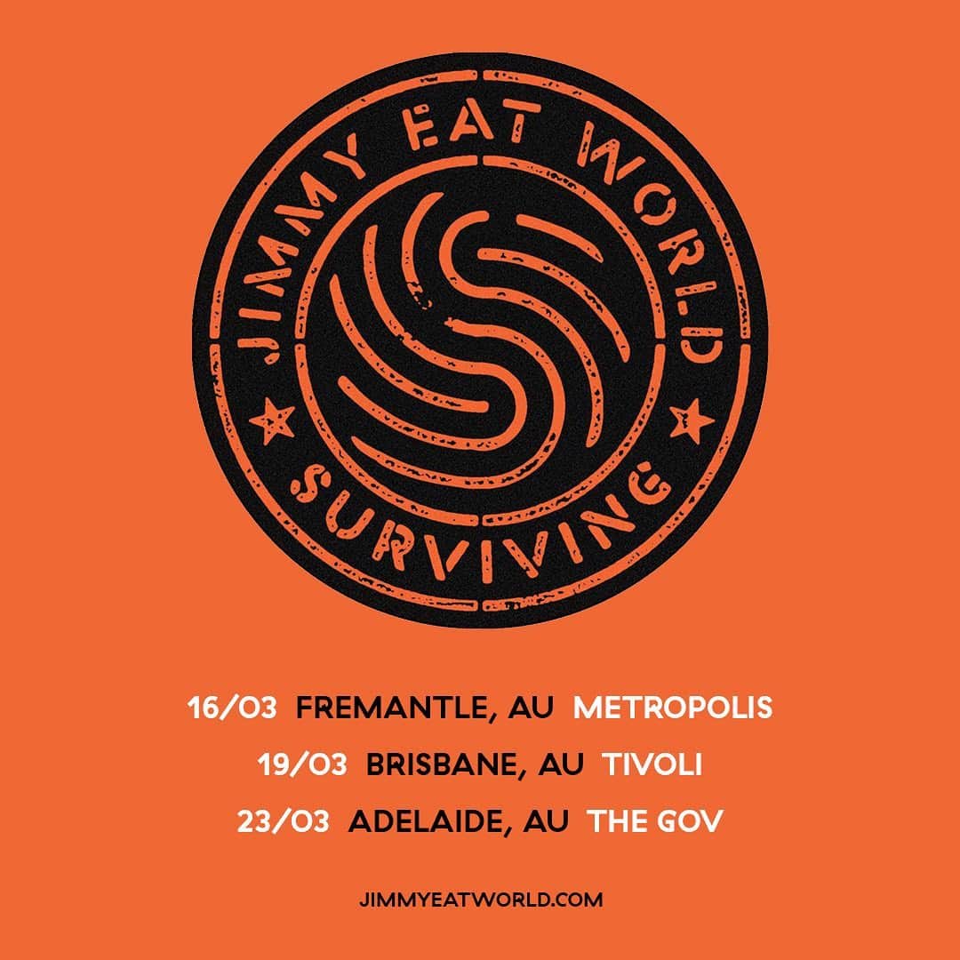 Jimmy Eat Worldのインスタグラム：「Australia! Added a few shows around @downloadfestau 🤘 . Presale starts Friday, Dec. 6th at 12pm AEDT, use code: DIAMOND . March 16 - Metropolis - Fremantle March 19 - Tivoli - Brisbane March 23 - The Gov - Adelaide . Tickets and info at link in bio.」