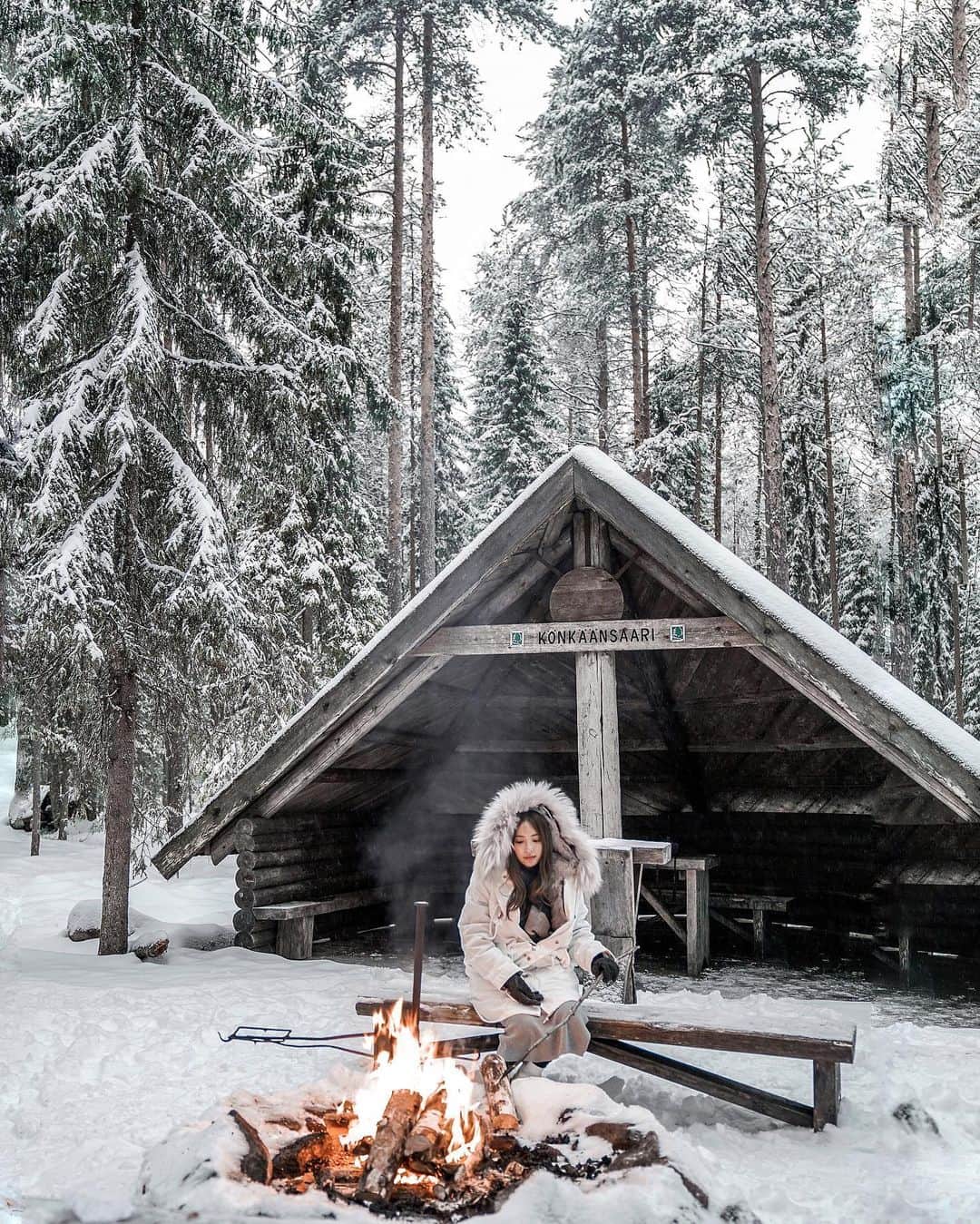 Giann Chanのインスタグラム：「Survivor🐾 . . #Campfire #Lapland #Finland #rovaniemi #ctytravelmap」