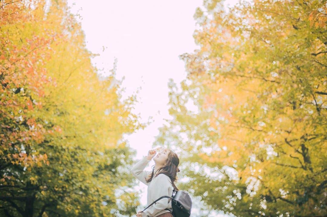 弘松菜摘のインスタグラム：「﻿ 今年は紅葉🍁﻿ この日しか見てないかもしれない…😭﻿ というか今年はいつもよりあったかかったから﻿ 紅葉あった？？私が見てないだけ？？﻿ ﻿ ﻿ 日々忙しくても、﻿ いろんなことに気付ける人になりたいなあ﻿ と思うこの頃。﻿ ﻿ いろんなことに気付けないと﻿ 自分が太ったこととか気付けなくて﻿ あっという間に太ると判明しました﻿ ﻿ というわけで舞台本番中に﻿ 太ったのは自覚しているよ？！！﻿ 痩せますううう😭！！！笑﻿ ﻿ 治一郎のバームクーヘンは最強﻿ ﻿ ﻿ みんなは最近、美味しいもの食べた？﻿ ﻿ ﻿ #儚くて何処か愛おしい様な  #何気ない瞬間を残したい」
