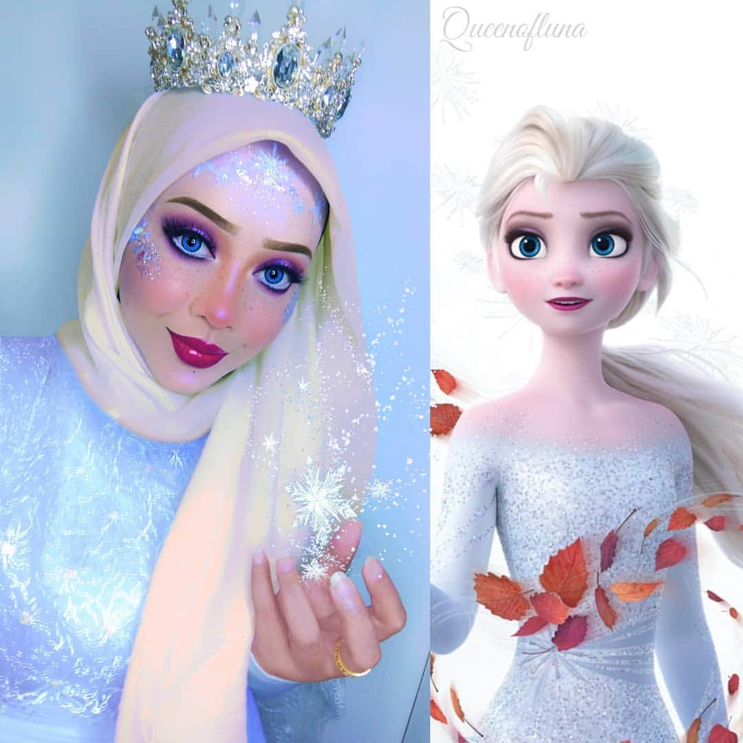 queenoflunaのインスタグラム：「My take on Queen Elsa ❄️👑🍂⛄ . Sorry for being MIA. Anyways I was so overwhelmed by all the love I've been getting lately. Really appreciate it, guys! 💖 . . Used all @nyxcosmetics_my (mostly from the new Love Lust Disco collection 💄 ❄️Foundation: @nyxcosmetics_my Can't Stop Won't Stop foundation (light) ❄️Eyeliner: @nyxcosmetics_my Love Lust Disco epic ink eyeliner (black) ❄️Eyeshadow: @nyxcosmetics_my Love Lust Disco Foil play (do the hustle) ❄️White liner: @nyxcosmetics_my Retractable eyeliner ❄️Mascara: @nyxcosmetics_my Worth the Hype ❄️Highlight: @nyxcosmetics_my Love Lust Disco highlight palette (mystic gems) ❄️Blush: @nyxcosmetics_my Love Lust Disco Blush palette (vanity loves company) ❄️Lips: @nyxcosmetics_my Love Lust Disco Slip tease (dream escape) . . . #elsa #queenelsa #frozen #frozen2 #disney #disneyQueen #disneyPrincess #disneyprincesses #frozencosplay #elsacosplay #disneycosplay #disneymakeup #nyxcosmeticsmy #nyxcosmeticsmy #disneyfrozen」
