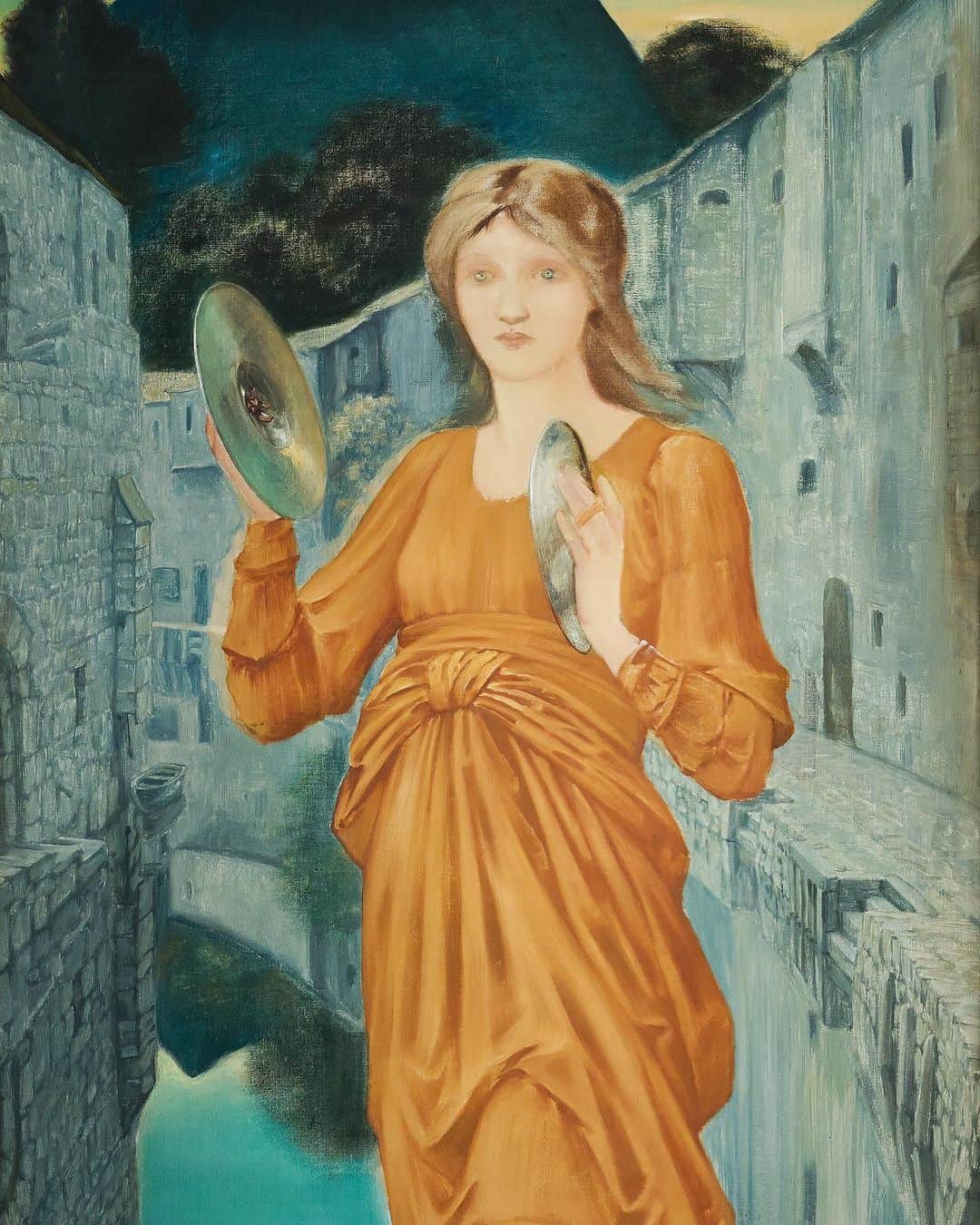 サザビーズさんのインスタグラム写真 - (サザビーズInstagram)「This painting by Sir Edward Burne-Jones depicts Aurora – the Roman Goddess of the Dawn – as she treads lightly over a wooden bridge amid towering buildings and a motionless river, her ethereal figure clad in a radiant gown of saffron orange. Having remained in the possession of the artist’s family since its creation, ‘Aurora’ never been seen in public, exhibited or offered for sale before now. This extremely rare re-appearance of a lost work is deeply significant in the story of one of the most remarkable artists of his generation.  In his last years Burne-Jones sought to bring into focus the visions that had haunted him for almost half a century and were now threatened by an advancing modern, mechanical age. Beauty continued to be his main concern and in these final paintings there was also a silent tension of suppressed emotion. The image of a beautiful girl’s face gazing out with an expression of regret, defiance and inward thought would be his greatest legacy. ‘Aurora’ (detail shown here) is part of a group of nine works celebrating the artist which headline our Victorian, Pre-Raphaelite & British Impressionist Art sale on 10 December. On view in our #London galleries from this Friday.  #SothebysVictorian #PreRaphaelite #VictorianArt」12月5日 23時36分 - sothebys