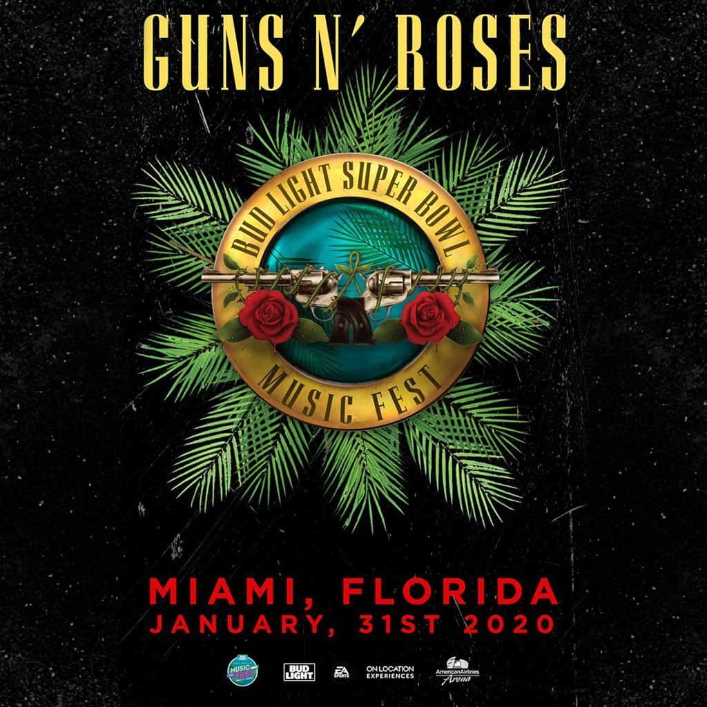 Guns N' Rosesさんのインスタグラム写真 - (Guns N' RosesInstagram)「We're headed to the Bud Light Super Bowl Music Fest, see you there Miami. 1.31 ⚡️」12月6日 0時02分 - gunsnroses