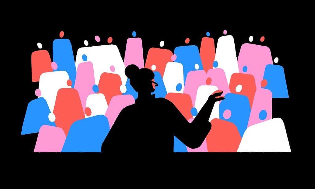 TED Talksのインスタグラム：「This week at #TEDWomen, speakers are taking the stage to give their TED Talks in front of a massive audience. It might seem daunting, but anyone can learn how to rock a speech or presentation. Take it from TED’s speaker coach, Briar Goldberg! Visit the link in our bio to learn her go-to public speaking tips. One of the key ones? Identify the “gift” you’re giving the audience.  Illustration by Priya Mistry」