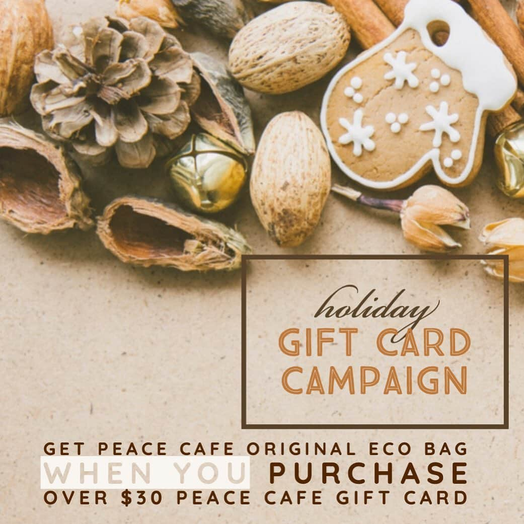 Peace Cafeさんのインスタグラム写真 - (Peace CafeInstagram)「Holiday season Limited time offer✨  When you purchase over $30 our gift card, you can get Peace Cafe Original Eco Bag💛💛💛 ・ We hope to receive orders from you soon☺︎! ・ *Order & Payment must be received in between 12/5/19 - 12/31/19. *Please order at store or 📩info@peacecafehawaii.com *This campaign is for pick-up at store or shipping within Oahu ・ ・ ・ ・ ・ #peacecafehawaii #peacecafe #vegan #vegancafe #veganfood #veganeats #govegan #healthy #hawaii #oahu #honolulu #holidaygift #giftcard #ピースカフェ #ピースカフェハワイ #ヴィーガン#ヴィーガンフード #ホームメイド #ヴィーガンカフェ #ヘルシーカフェ #ハワイ #ホノルル  #ホリデーギフト」12月6日 5時51分 - peacecafehawaii