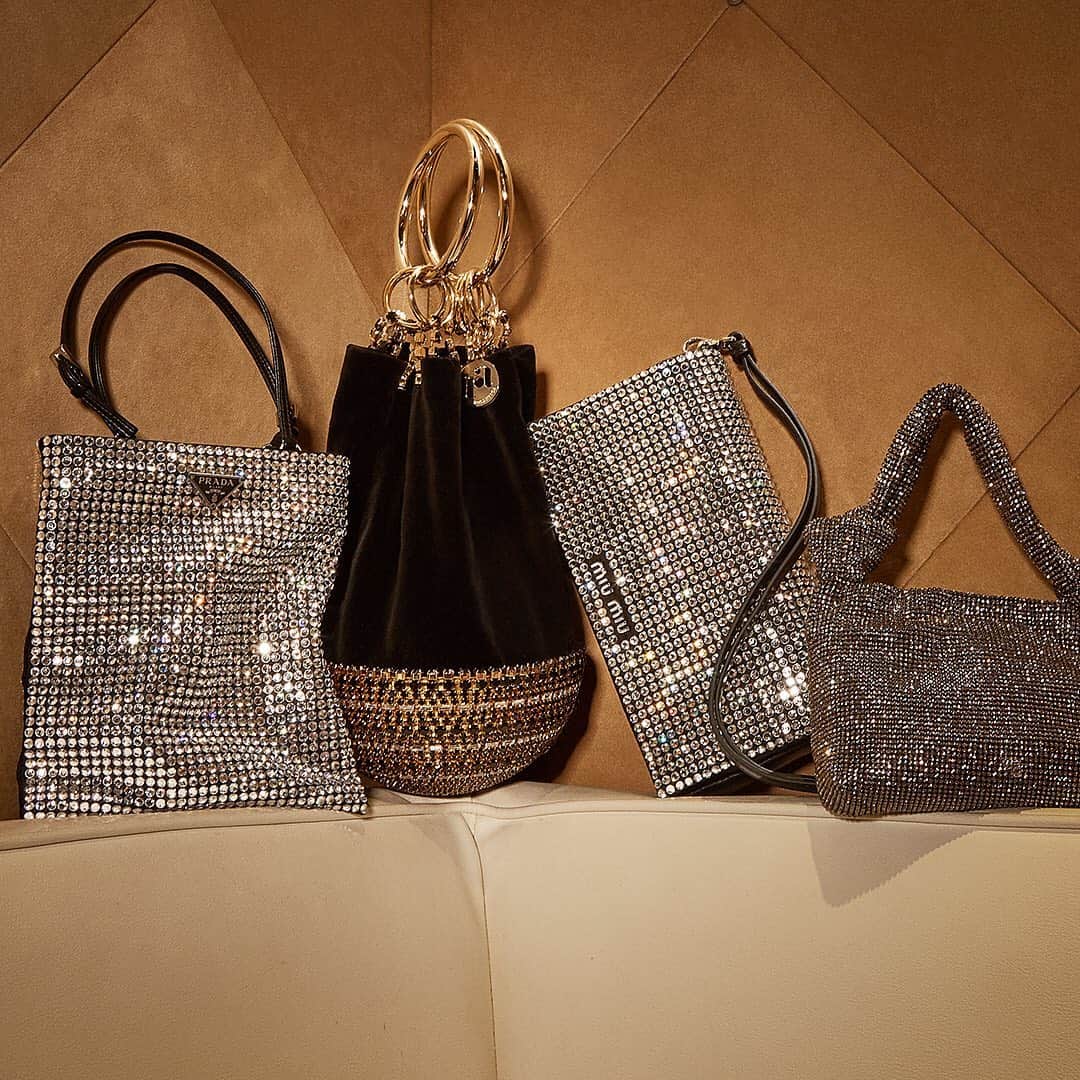 Saks Fifth Avenueのインスタグラム：「Bling it on with crystal-embellished accessories from @prada, @rosantica_official, @miumiu and @alexanderwangny. #SaksStyle」