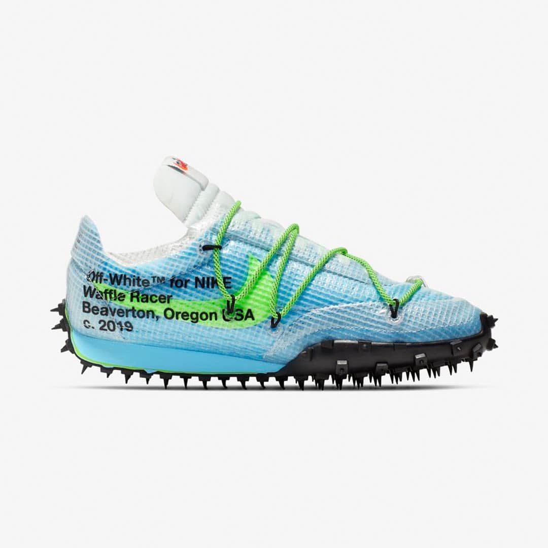 HYPEBEASTさんのインスタグラム写真 - (HYPEBEASTInstagram)「@hypebeastkicks: Take an official look at the @off____white x @nike Waffle Racer SP. Coming in “Black,” “White” and “Vivid Sky,” the sneaker continues the theme of @virgilabloh’s “Athlete in Progress” collection and features a netted film upper that replicates the look of athlete’s tape, hiking-inspired lacing systems and a segmented phylon midsole paired with a contrasting spiked rubber outsole. All three colorways are set to release on Nike SNKRS and select retailers on December 12.⁠⠀ Photo: Nike」12月6日 22時10分 - hypebeast