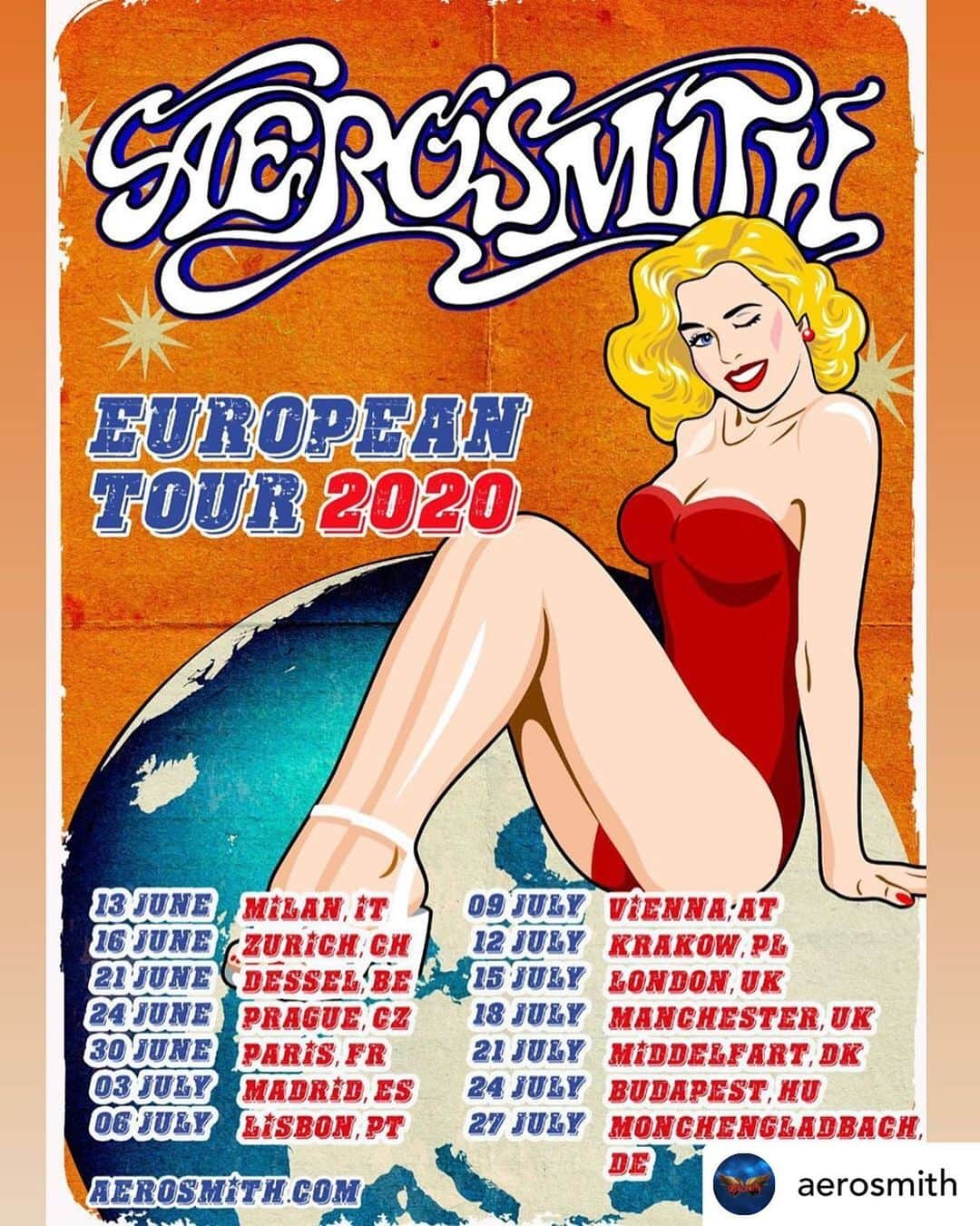 スティーヴン・タイラーさんのインスタグラム写真 - (スティーヴン・タイラーInstagram)「#REPOST @aerosmith NEW 2020 EUROPEAN TOUR DATES ANNOUNCED! Fresh from their record breaking jaw dropping Las Vegas residency Deuces are Wild, come the greatest American rock band of all time... AEROSMITH on a limited European run! For tickets, VIP packages and more visit: www.Aerosmith.com . . #Aerosmith #StevenTyler #JoePerry #JoeyKramer #TomHamilton #BradWhitford #BadBoysOfBoston #BlueArmy #DeucesAreWild #Europe2020」12月6日 18時26分 - iamstevent