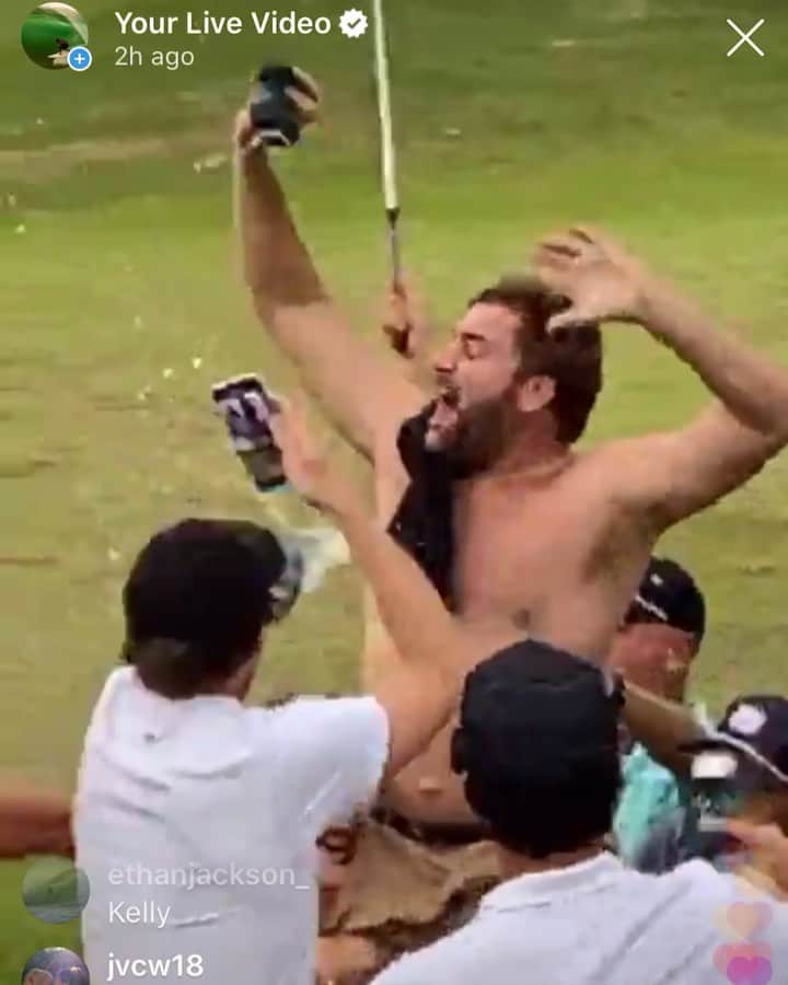 ケリー・スレーターのインスタグラム：「Tell me you watched @benjiweatherley and @abelerner win the @golfgeek challenge at @turtlebaygolf course yesterday on my live story?! If not, here is a snippet. Best win ever?! If just one pro golfer celebrated winning in excess of $1M every weekend the way Benji did just for bragging rights, they would be the biggest story of the decade in the golf world. I think @adamscottofficial needs to be on Benji’s bag for this event next year. #KeepTheGolfStokeAlive #GeeksDontDrop」