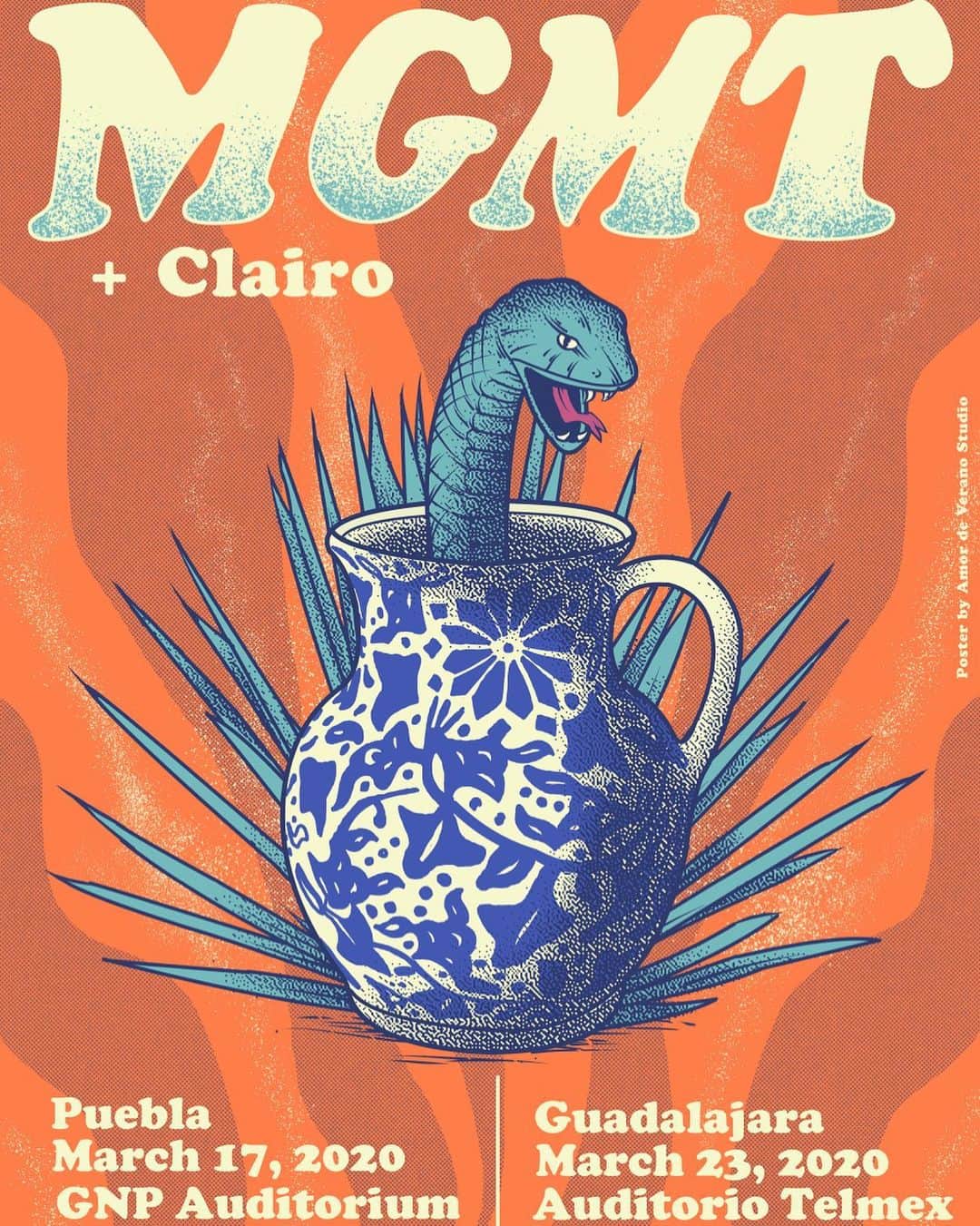 MGMTのインスタグラム：「HOLA MEXICO! Two more dates added in March! Headline shows March 17 in Puebla and March 23 in Guadalajara w/ @clairo . Tickets on sale next week. All  info in the link in bio!」