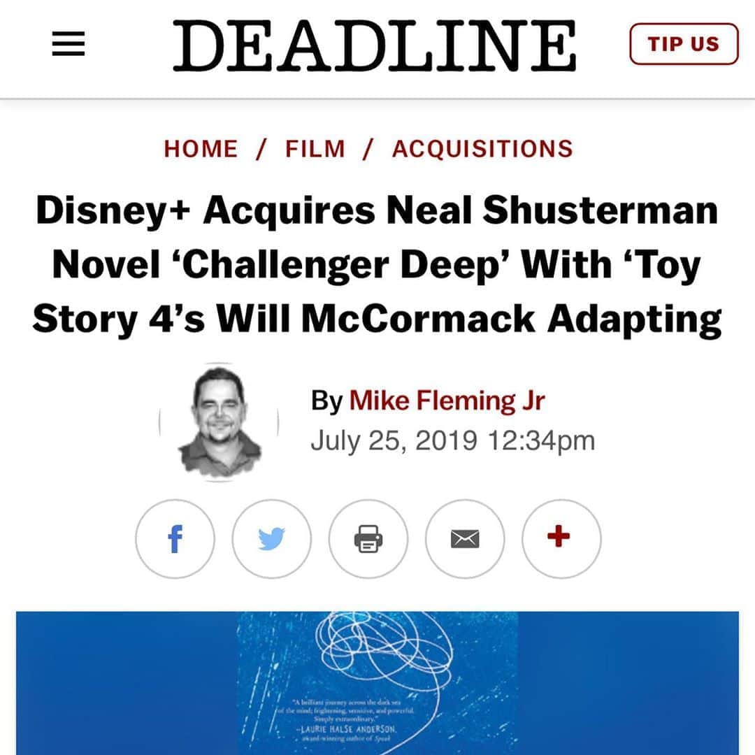 ウィル・マコーマックのインスタグラム：「Grateful to @disneyplus and @nealshusterman for the opportunity to work on Neal’s magnificent book. #challengerdeep」