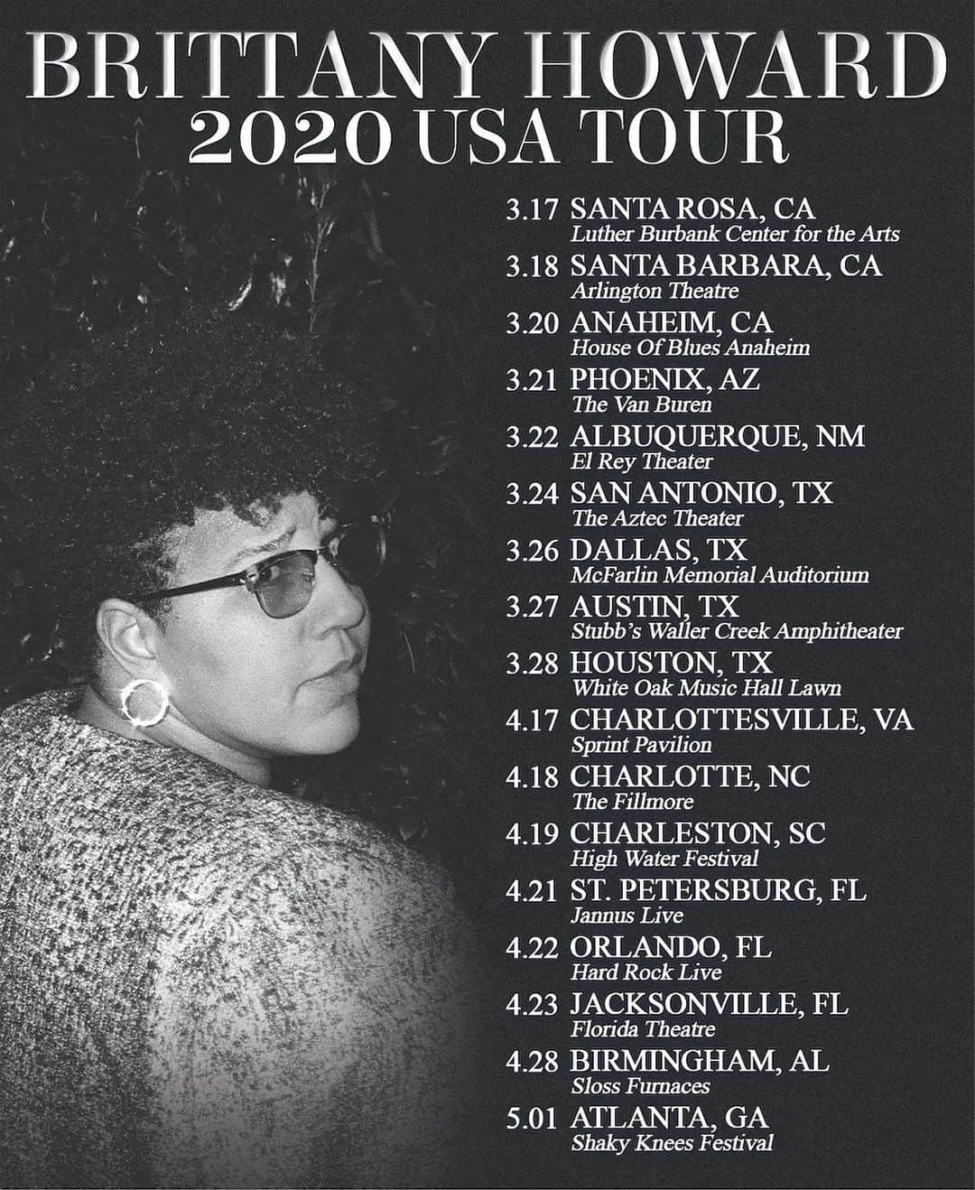 アラバマ・シェイクスのインスタグラム：「Tickets are on sale now for newly announced Brittany Howard (@blackfootwhitefoot) USA shows! Visit brittanyhoward.com/tour for tickets and more info. 💜」