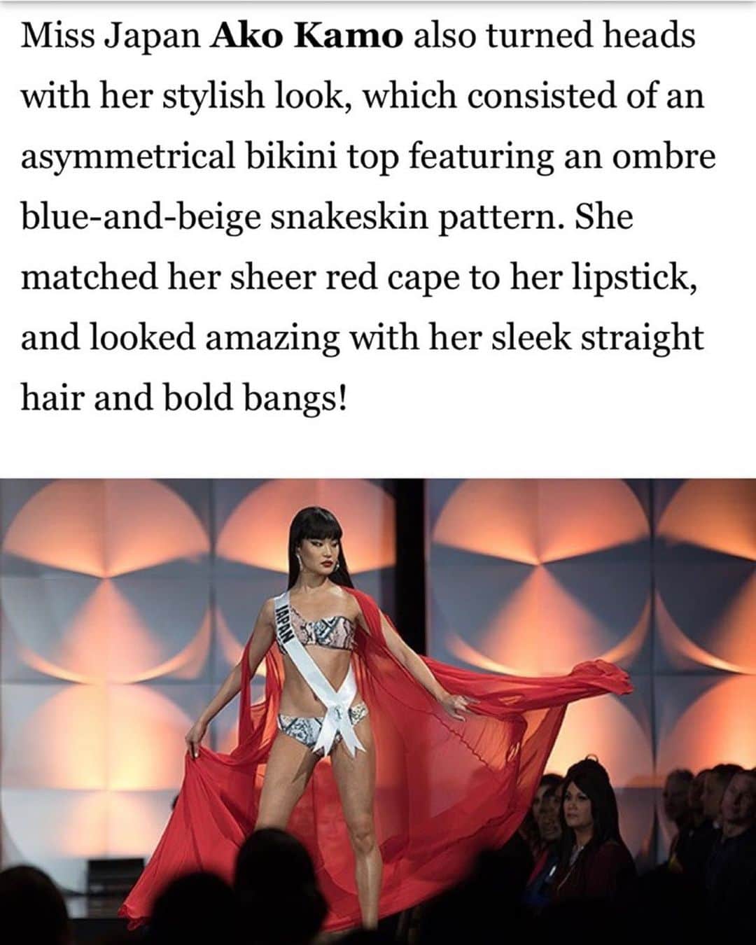 美馬寛子のインスタグラム：「I am SOOOOOO PROUD of you @__ako_kamo__  You looked amazing😍❤️ Thank you Hollywood Life!! thanks❤️🖤✨ . https://hollywoodlife.com/2019/12/07/miss-universe-swimsuits-2019-bikinis-photos/ .  #missuniverse #missuniverse2019 #missuniversejapan #missuniversejapan2019 #ミスユニバース #ミスユニバースジャパン #ミスユニバース2019 #ミスユニバースジャパン2019 #ナショナルディレクター #nationaldirector #美馬寛子 #AKOKAMO #加茂あこ #GOAKO ‼︎ #GOJAPAN ‼︎ #HollywoodLife #前髪 @hirokomima  @__ako_kamo__  @missuniverse @rock_hairdesign  @duo_cosme  @dmmeikaiwa  @nuajapan  @akasaka_dental @goldsgymjapan」