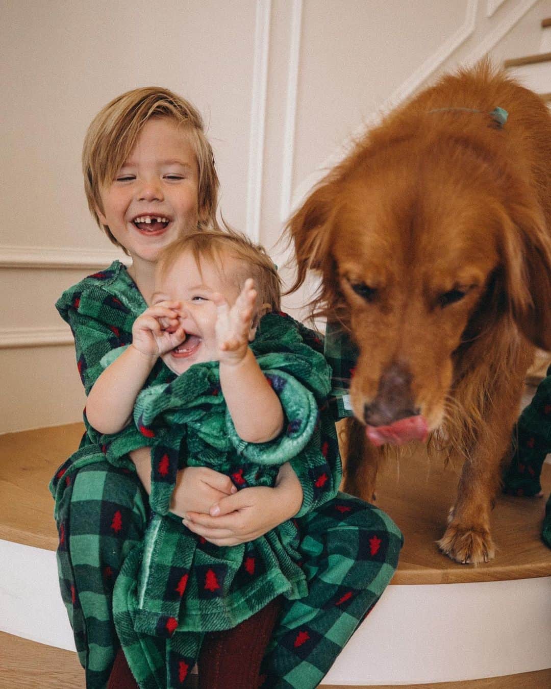 Amber Fillerup Clarkさんのインスタグラム写真 - (Amber Fillerup ClarkInstagram)「Family jammies 🥰🎄❤️🎄 these ones are from @landsend and they even have the scarf for your pup. Swipe to see frank getting slobbered on 🙈🐶 #LandsEndPartner #LandsEndHoliday」12月7日 10時21分 - amberfillerup