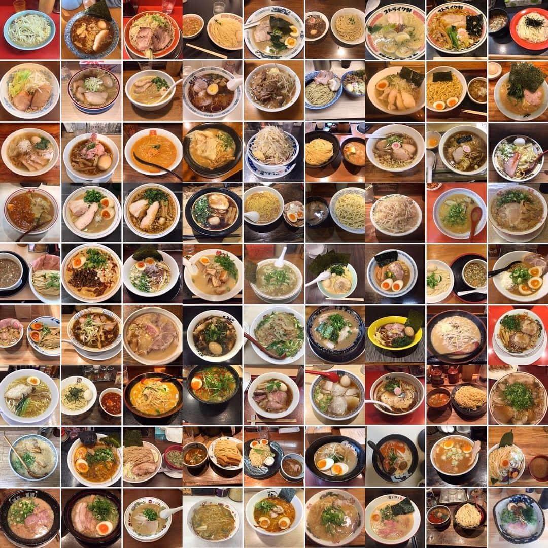 岡下雅典のインスタグラム：「実ラーメン好きで。 めっちゃ店行ってます。 全部写真撮ってます。 君は何軒わかるかな？」