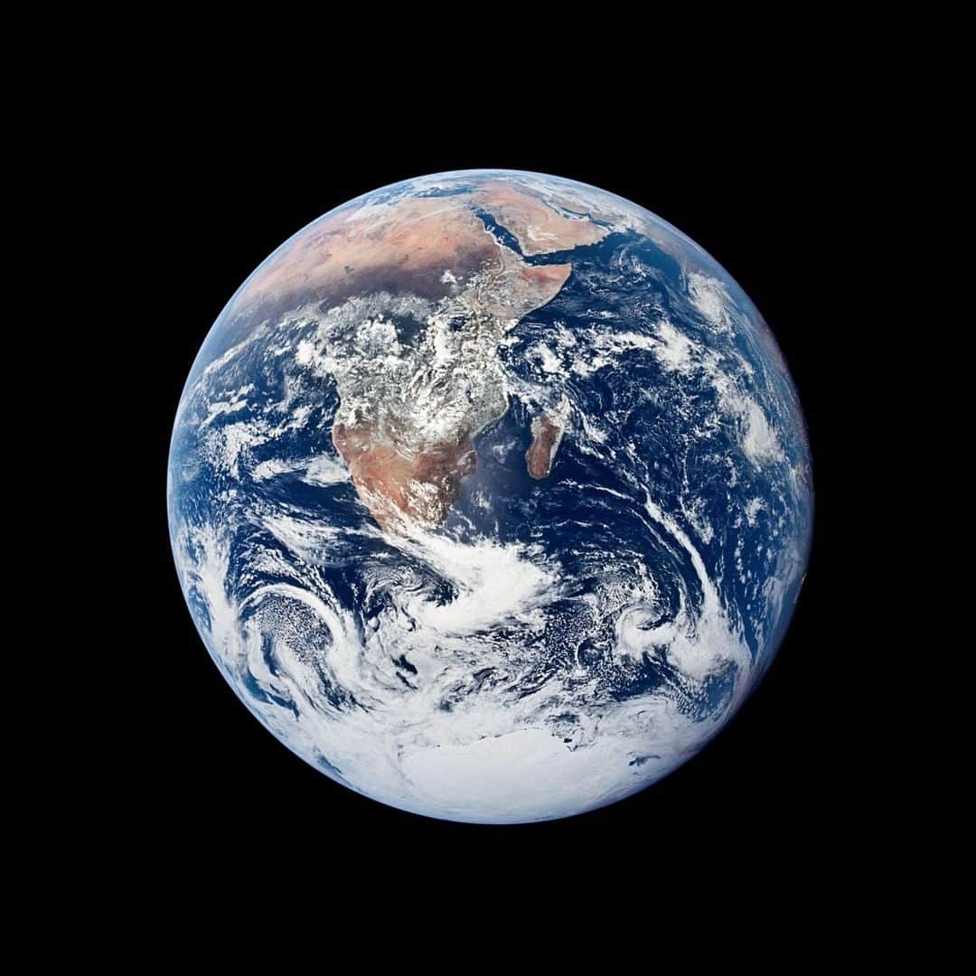 NASAさんのインスタグラム写真 - (NASAInstagram)「Behold: The beauty of our home planet! 😍  On this day in 1972, this view of Earth was seen by our Apollo 17 crew members as they traveled toward the Moon. This translunar coast photograph extends from the Mediterranean Sea area to the Antarctica south polar ice cap, marking the first time the Apollo trajectory made it possible to photograph the south polar ice cap.  Credit: NASA  #nasa #bluemarble #homesweethome #planetearth #apollo」12月8日 0時45分 - nasa