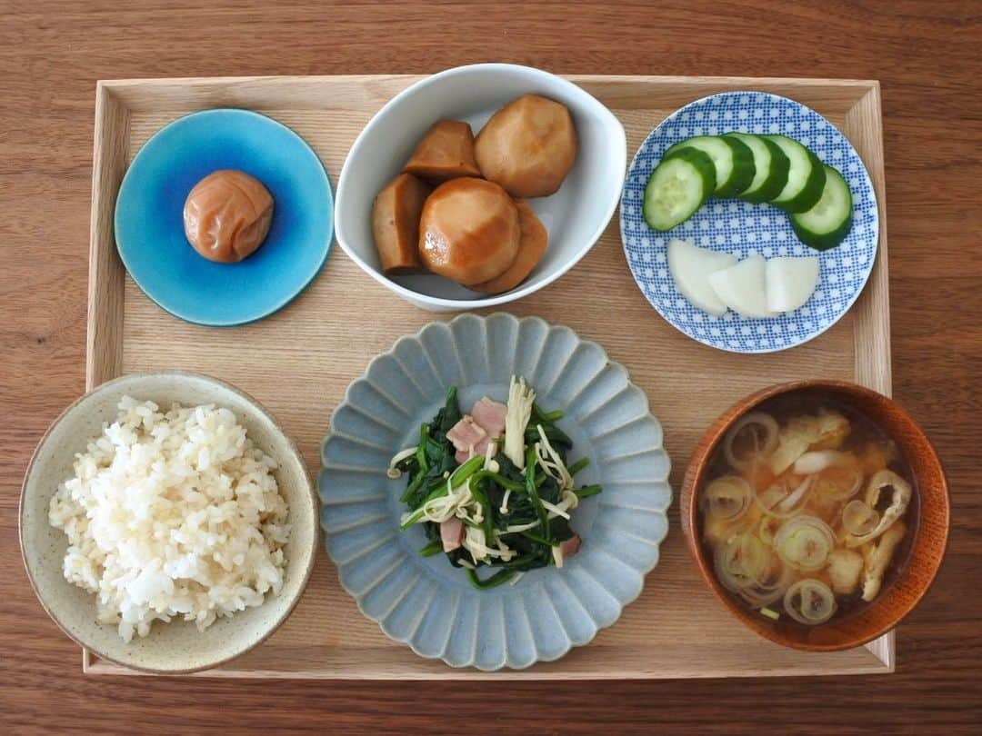 中山美香さんのインスタグラム写真 - (中山美香Instagram)「昨晩の残り物で朝ご飯。 ぬか漬けと味噌汁だけ今朝のもの。 あと真穴みかんとチチヤスヨーグルト。 . . . #あさごはん #朝ご飯 #残り物 #和食 #記録 #白米 #玄米 #ほうれん草 #えのき #バター炒め #豆腐 #油揚げ #しめじ #味噌汁 #南高梅 #ぬか漬け #里芋 #煮物 #芋類が好き #breakfast #sundaymorning #washoku」12月8日 10時38分 - mika5nakayama