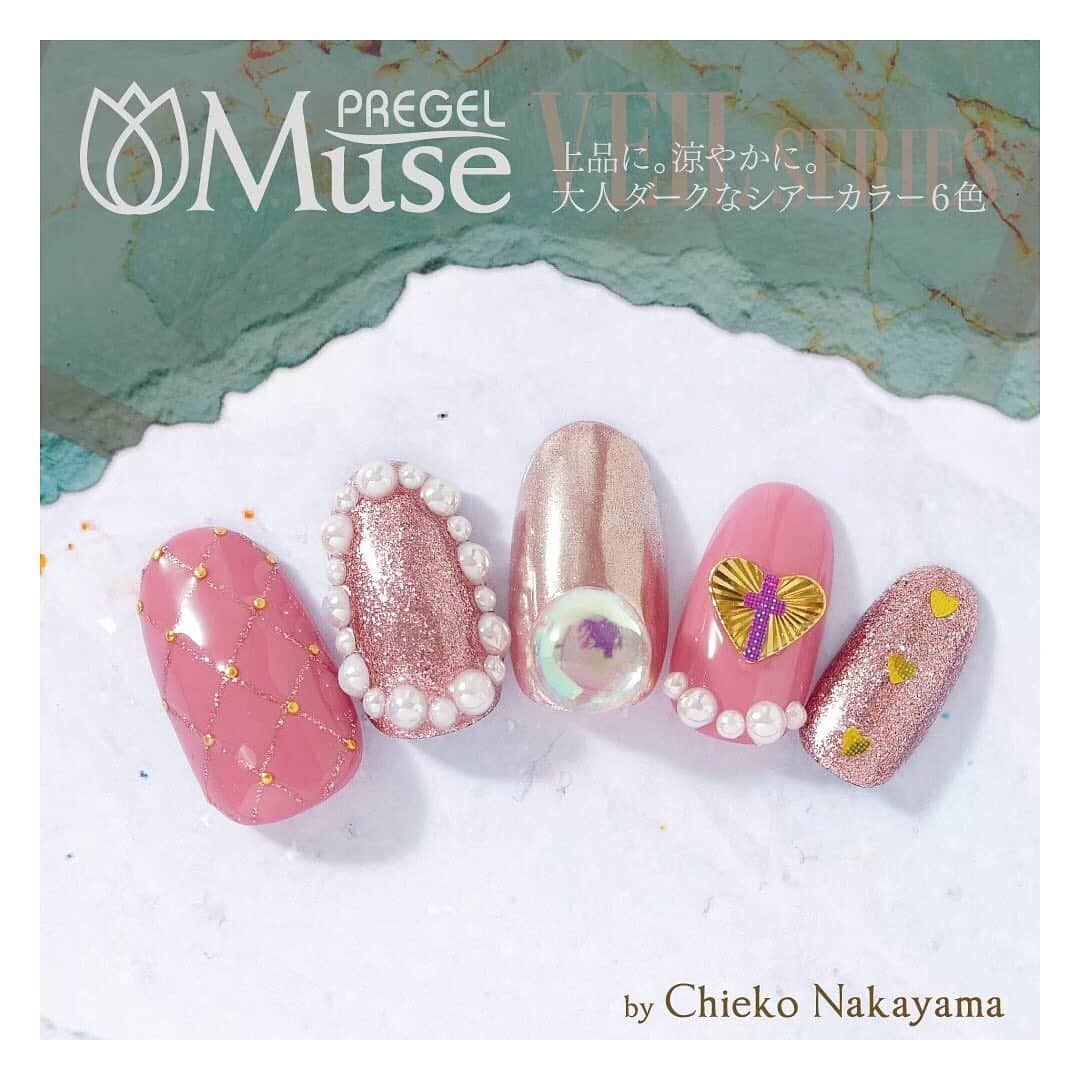なかやまちえこのインスタグラム：「PREGEL Muse S283 veil pink #nail #nails #nailart #ネイル #美甲 #ネイルアート  #clou #nagel #ongle #ongles #unghia #japanesenailart #manucure #네일 #젤네일 #네일아트 #네일리스트 #japanesenails #manicurist #gelnails #أظافر #pinknails #ピンクネイル #かわいい #kawaii  #ミラーネイル #mirrornails」