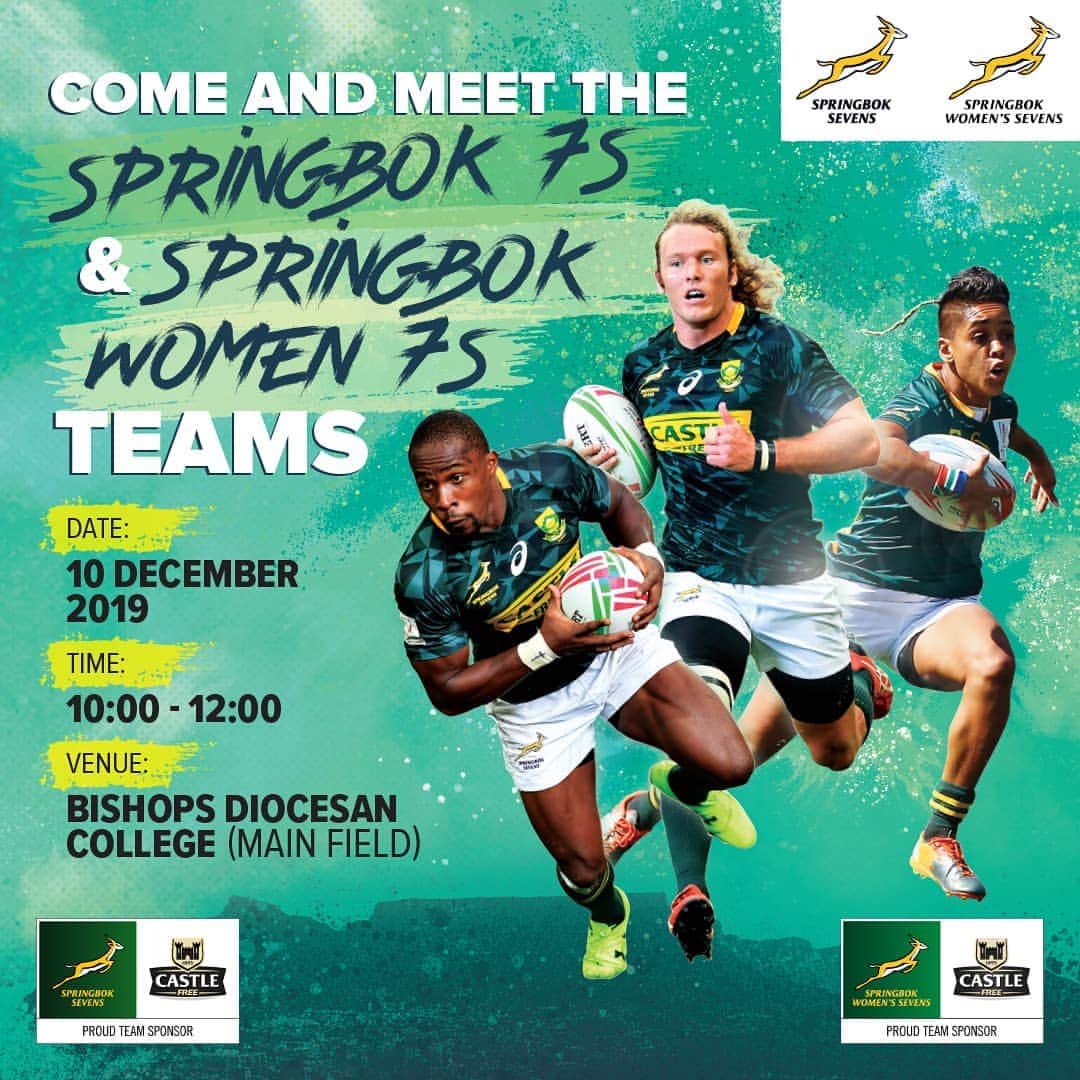 のインスタグラム：「You're invited to join the Blitzboks and the Imbokodo for an Open Training Session.  Bring the whole family and see first hand how coaches Neil Powell and Paul Delport take their respective teams through their paces ahead of the massive spectacle that is the HSBC Cape Town 7s. #AnythingCanHappen  DATE : Tuesday 10 December TIME : 10am VENUE : Bishops Diocesan College」