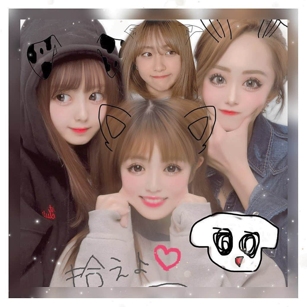 實近菜那（ななちゃら）のインスタグラム：「. . ♥ 新年会 ♥ みりあ、ちなぴぴ、 まはる、、は寝バックレ で焼肉行ってきた〜🍖⤴ 相変わらず内容が濃い★ ちなちゃんお泊まりさせてくれてありがとっ！ . . #恋ステ #恋する週末ホームステイ #egg #eggmodel #今日好き #女子高生ミスコン #色んな4人 #model #ばぶみ #ばぶ #プリント倶楽部 #プリクラ #4人組 #手描き加工 #ちなぴぴ #みりちゃむ #まっぴー #ななちゃら #新年会」