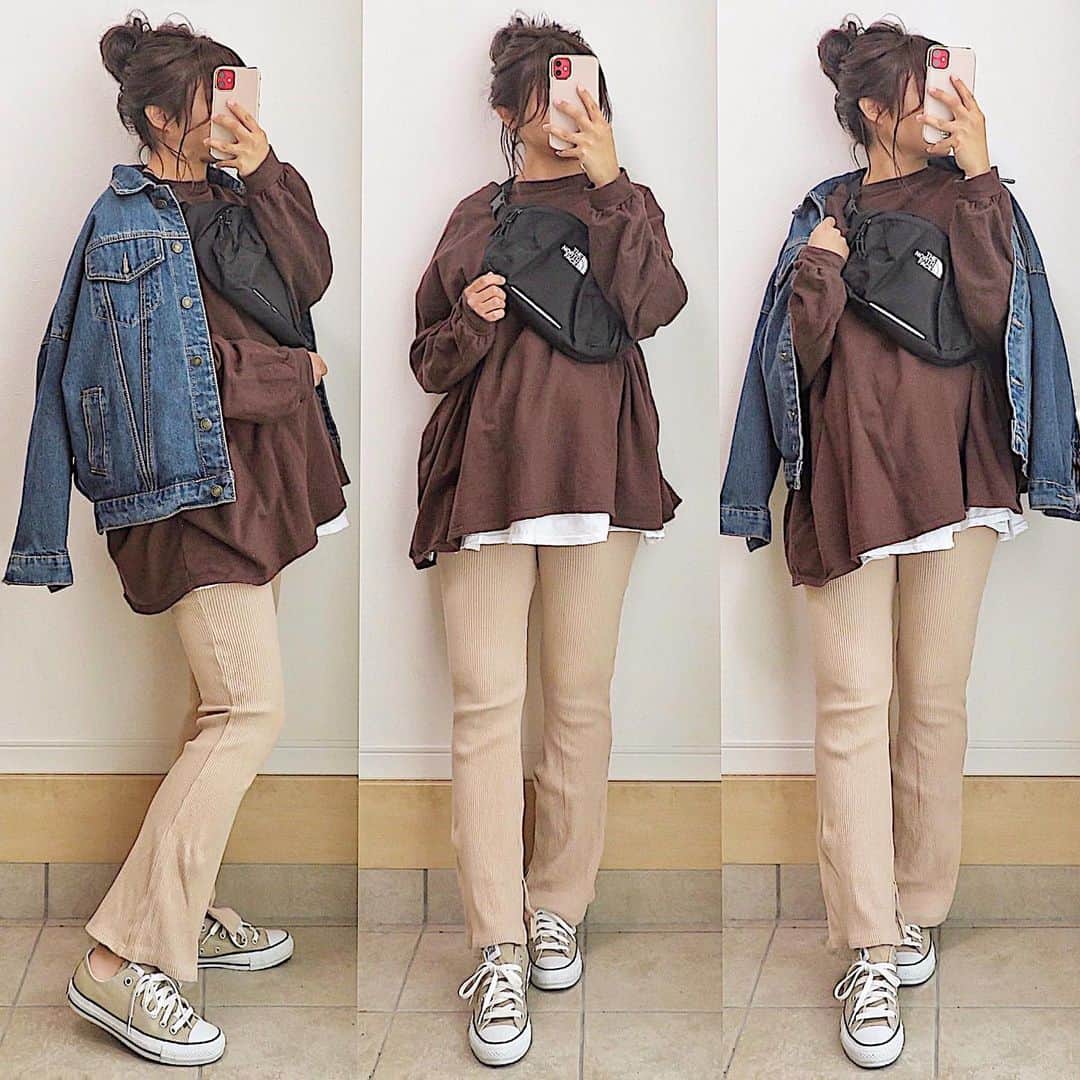 のインスタグラム：「・ @reca.yahoo @reca_official のTシャツ着用率高め❤️ 私の超デカおなかもすっぽりなAライン👏🏻💕 ニットパンツもrecaので上下recaコーデ✨ ・ 極暖着ればGジャンでも充分いけるなんて ほんま今年暖冬ですよね☃️ すっかり気分は春ですが今からが寒さ本番かな😳❣️ ・ ・ ・ ・ #mamagirl #コーディネート #ママコーデ #ママファッション #低身長コーデ #カジュアルコーデ #プチプラコーデ #きょコ #今日のコーデ #着回しコーデ #お洒落な人と繋がりたい #gu #uniqlo #今日のコーデ #今日の服 #しまむら #しまパト #マタニティ #マタニティコーデ  #妊娠8ヶ月 #体重管理に苦しむ妊婦 #ユニクロ #ユニクロ新作 #uniqloコーデ #ユニクロ購入品 #mineby3mootd #recaコーデ #locari」