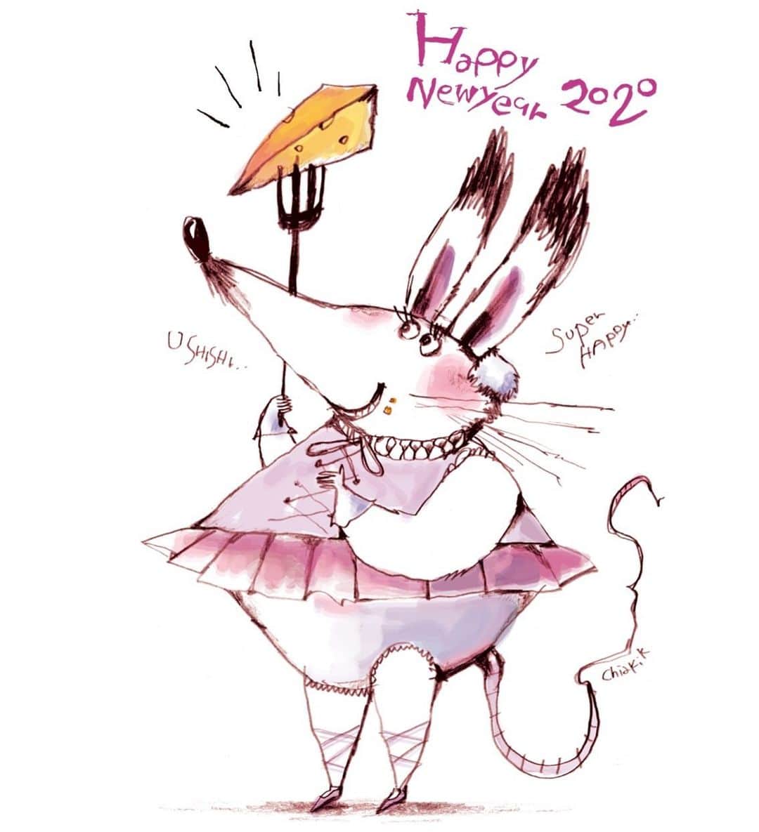 チアキコハラのインスタグラム：「happynewyear🐭㊗️🧀 . #あけましておめでとうございます  #happynewyear  #今年はインスタ頑張ります？ #🐭🧀 #mouse  #チアキコハラです。 #いつもは細いネズミだけど #今日はおデブちゃん」