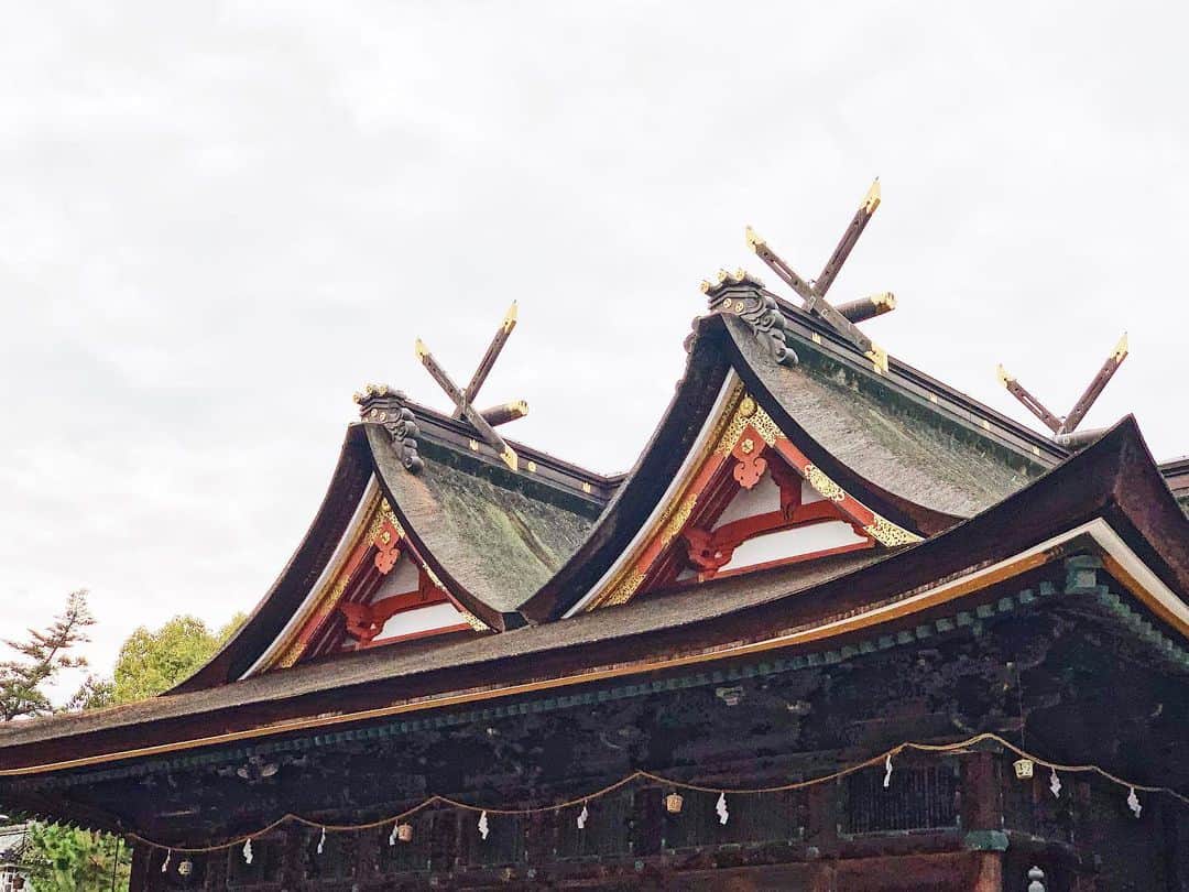 日下裕江さんのインスタグラム写真 - (日下裕江Instagram)「初詣は吉備津神社⛩  国宝である入母屋造の屋根‼️ 天気が良くて、 見下ろすと真っ青な空に神社が映えて綺麗でした✨  人で凄い賑わい🎶 甥っ子の景虎くん、 人生初の餅付きに緊張💓 突き立てのお待ちも頂いて良かったね💕  ご覧の屋根。入母屋造の屋根が前後に2 つ並べられており、上から見下ろすと「エ」の字の形をしています。そして、それをもって1つの屋根とし、屋根の全体を檜の皮で葺いています。「比翼入母屋造」(ひよくいりもやづくり)または「吉備津造」と呼ばれるこの建築様式は吉備津神社独特のもので、他に類例を見ないもの。この点からも吉備津神社ならではの独自性が印象づけられます。  #吉備津神社 #国宝 #入母屋造 #初詣 #吉備津彦命 #桃太郎 #桃太郎神社 #おみくじ #餅付き」1月3日 11時02分 - hiroe___h