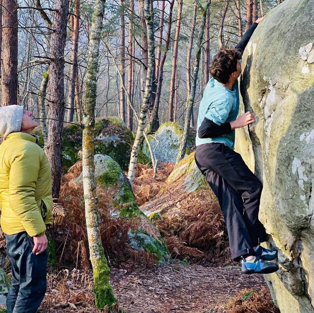 アナベス・ギッシュさんのインスタグラム写真 - (アナベス・ギッシュInstagram)「Brothers bouldering in the forest of Fontainebleau. An absolutely beautiful morning with @christophelaumone 🇫🇷🧗🏻‍♂️#cashallen #enzoallen #wadeallen #teamtouchstonesocal」1月3日 21時13分 - annabeth_gish