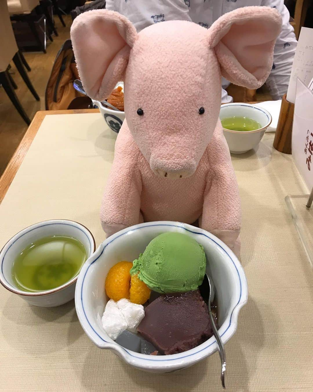 矢崎存美さんのインスタグラム写真 - (矢崎存美Instagram)「みはしで抹茶あんみつ食べました。抹茶アイス、おいしい！ #ぶたぶた #山崎ぶたぶた #矢崎存美 #みはし #抹茶あんみつ #抹茶アイス #あんみつ」1月3日 16時03分 - yazakiarimi