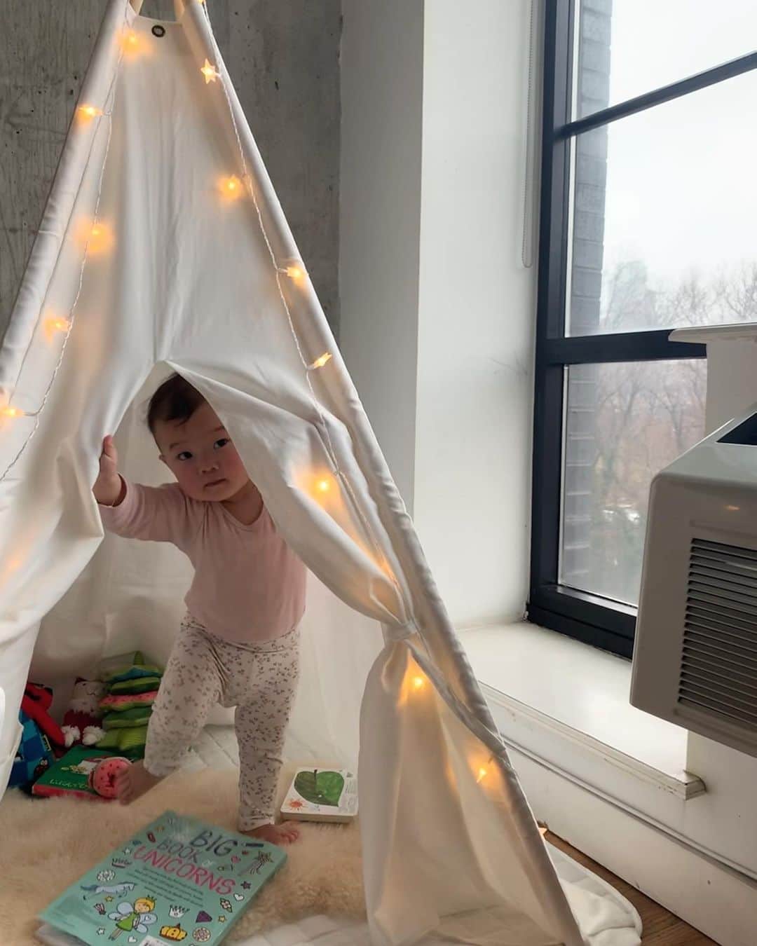 のインスタグラム：「good morning! クリスマスプレゼントが届いた。 お友達のお家にいったときテントに入る姿が楽しそうだったのでコレにしたよ。うちは広くないから娘の部屋がなくてちょっとでもプライベートな空間があるのも良いかなと思って。  #生後16ヶ月　#海外育児　#ニューヨーク #海外子育て　#私流ニューヨーク子育て」