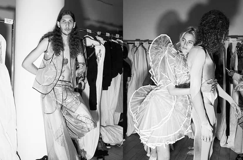 スリーアズフォーのインスタグラム：「Thank you @ponyboymagazine for the beautiful pictures featuring: @thestretchh  @veronikavilim @adrianhurtado at our last show in #nyfw」