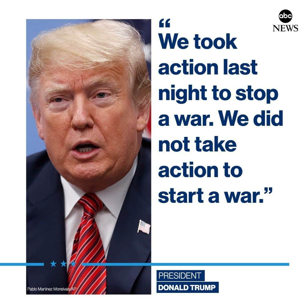 ABC Newsさんのインスタグラム写真 - (ABC NewsInstagram)「"We took action last night to stop a war," Pres. Trump says. "We did not take action to start a war." There are heightened fears of an even greater threat to Americans and American interests after Iran vowed to retaliate for the death of the Quds Force commander, and critics contend Pres. Trump's decision had endangered more lives. #donaldtrump #iran #politics #middleeast」1月4日 5時49分 - abcnews