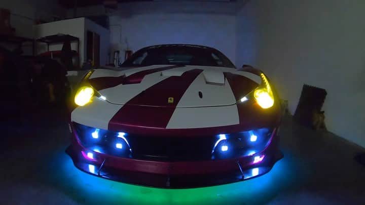 スティーブのインスタグラム：「My Ferrari LED project is complete thanks to @ofcustoms and @alpharestyling  Insane Video now live on my YouTube channel. Link in profile.  @fiexhaust also installed and in video and teaser sound coming soon. 超最高のサウンドとクレイジーLED！！フェラーリプロジェクト完成！新作動画公開中！」