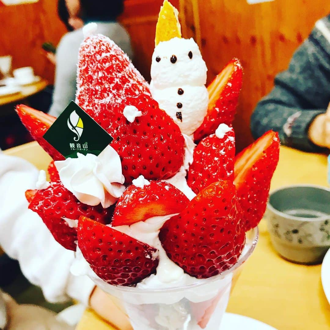 寺川綾さんのインスタグラム写真 - (寺川綾Instagram)「🍊観音山フルーツパーラー🍓 いちごパフェにみかんジュースにフルーツワッフル🤤 どれも絶品😍 #観音山フルーツパーラー #フルーツ大好き #完食😋」1月4日 17時23分 - terakawaaya_official