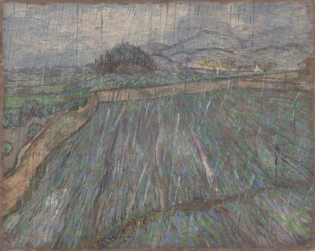 フィラデルフィア美術館さんのインスタグラム写真 - (フィラデルフィア美術館Instagram)「During 1889, Vincent van Gogh voluntarily entered a sanatorium in the south of the France. The view from his workroom was a field of wheat, where he painted this rainstorm. The diagonal slashes of paint clearly relates to Van Gogh's interest in Japanese prints. • "Rain," 1889, by Vincent Van Gogh」1月5日 4時00分 - philamuseum