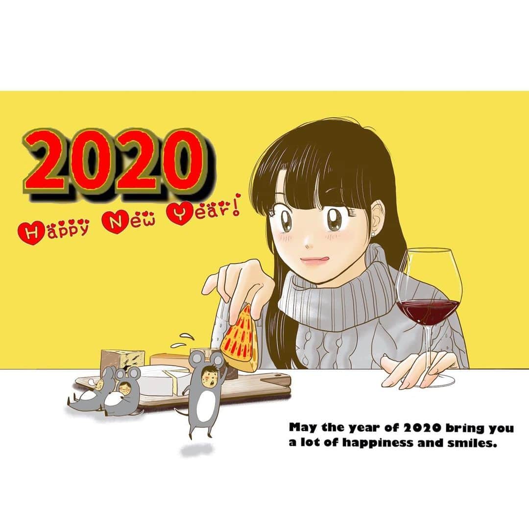 佐藤智美のインスタグラム：「明けましておめでとうございます㊗️ 本年もよろしくお願い致します〜〜 🙇🏻‍♀️✨✨ #新年の挨拶  #ことしもよろしくお願いします  #漫画  #イラスト  #まんが  #マンガ  #manga #2020 #happynewyear」