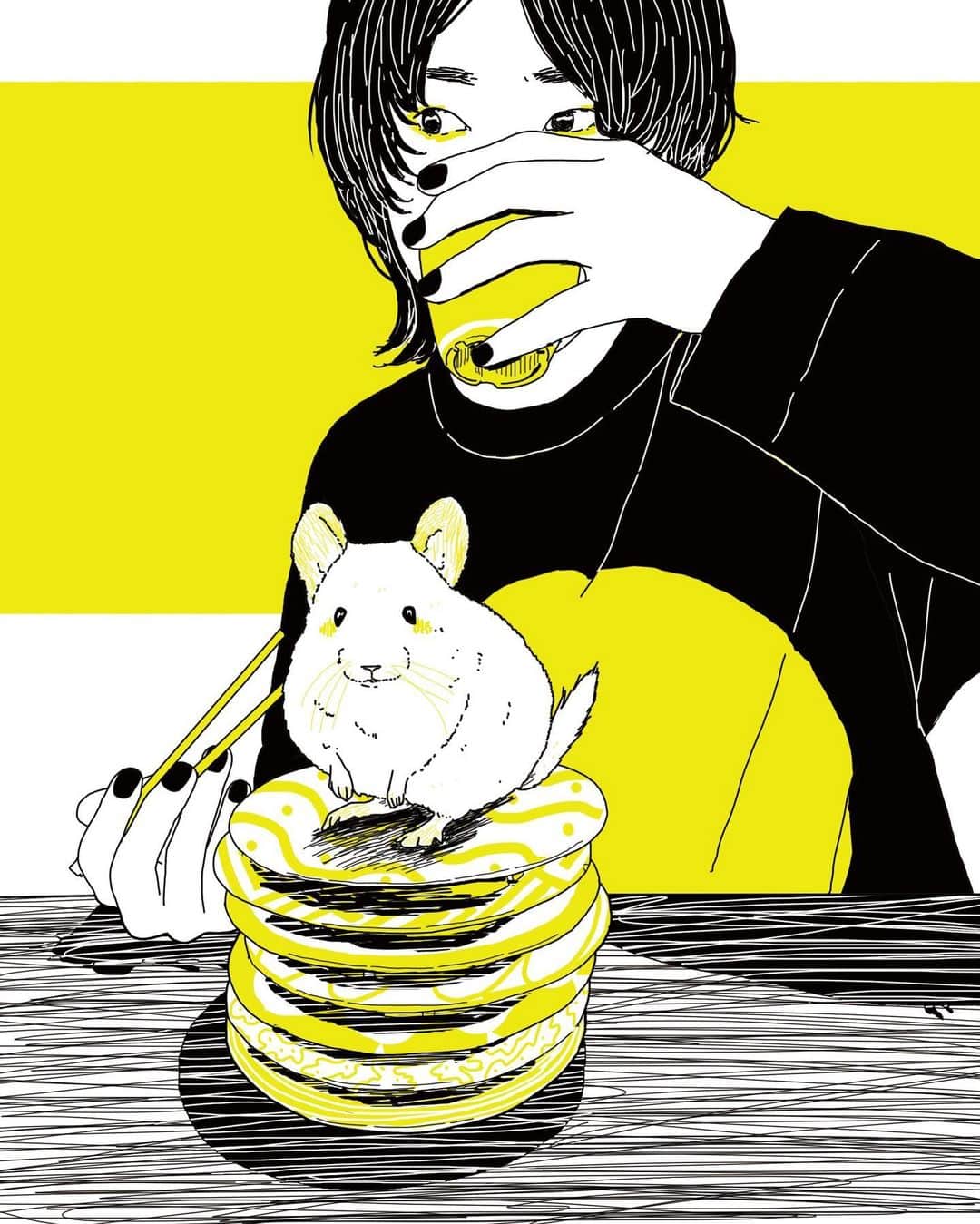 フクザワさんのインスタグラム写真 - (フクザワInstagram)「かわいいフリするのやめて  #チンチラ #illustration #sushi #ウルフカット #yellow #chinchilla」1月5日 21時42分 - fuku_zawa