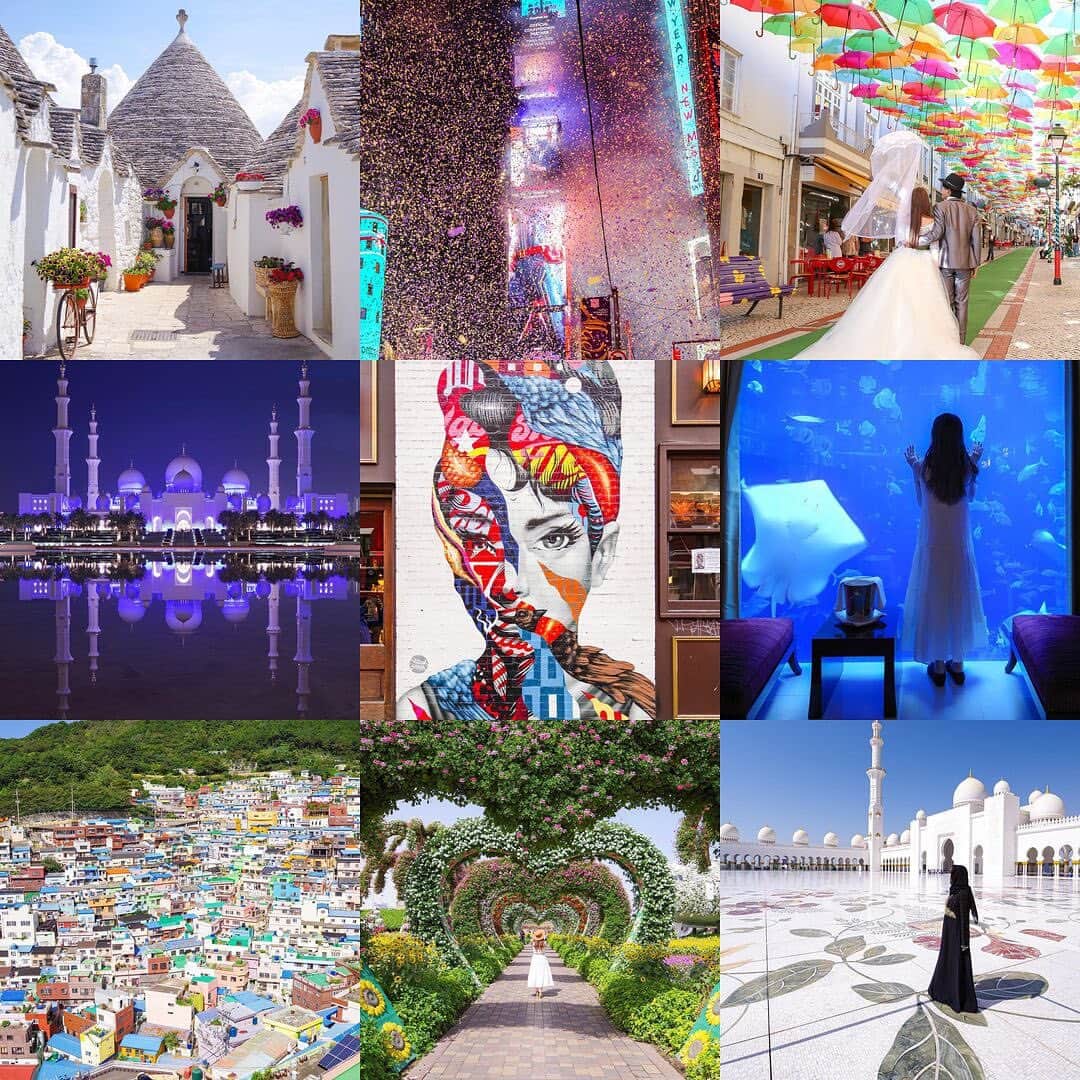 田島知華さんのインスタグラム写真 - (田島知華Instagram)「Happy New Year 2020! 去年と同じくニューヨークで新年を迎え、 今はカリブ海に浮かぶ島プエルトリコ🇵🇷にいます。  2019年のBest9をチェックしてみたら、 意外にもUAEの投稿が たくさんランクインしていました✨ みんなアラビアンな雰囲気が好きなのかな🤔 たくさんのいいねありがとうございました♡  まだインスタがない頃からバックパックで 世界中をひとり旅していて、 インスタ映えなんて言葉はないけど バックパッカーでもお洒落はしたい、 節約をしながらもみんなが知らないような 心ときめく場所を見つけたいと思って 旅をしていました。 写真からは想像もつかないような旅をしていて、 ヒッチハイクをしたり、 南米のホステルで20人共同部屋に泊まったり、 炎天下の砂漠で4時間ラクダに乗り続けたり、 数え切れないほど空港のベンチや床で空港泊をしたり…と、日本にいたらできないような経験を 10代のうちからたくさんして 旅人として生きていきたいと思っていた私に 「写真」という存在が夢を叶えてくれて 今の私があります。  インスタを通じてたくさんの人に出会えて、 本当に感謝しています☺️ 2020年も世界の写真をいっぱい投稿したいと思います！どうぞよろしくお願いします🌸」1月5日 22時13分 - haruka_tajima