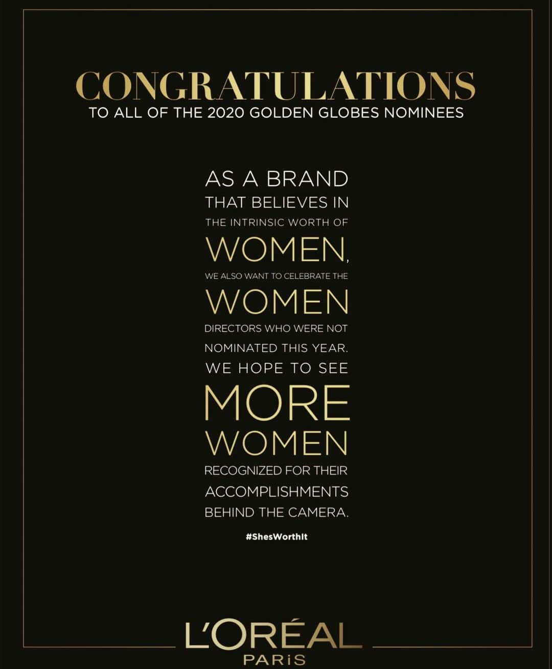 アジャ・ナオミ・キングのインスタグラム：「Proud to stand with @lorealmakeup in calling for more women to be honored for their accomplishments behind the camera! Who’s your favorite female director? Tell us and her that #shesworthit 🎥」