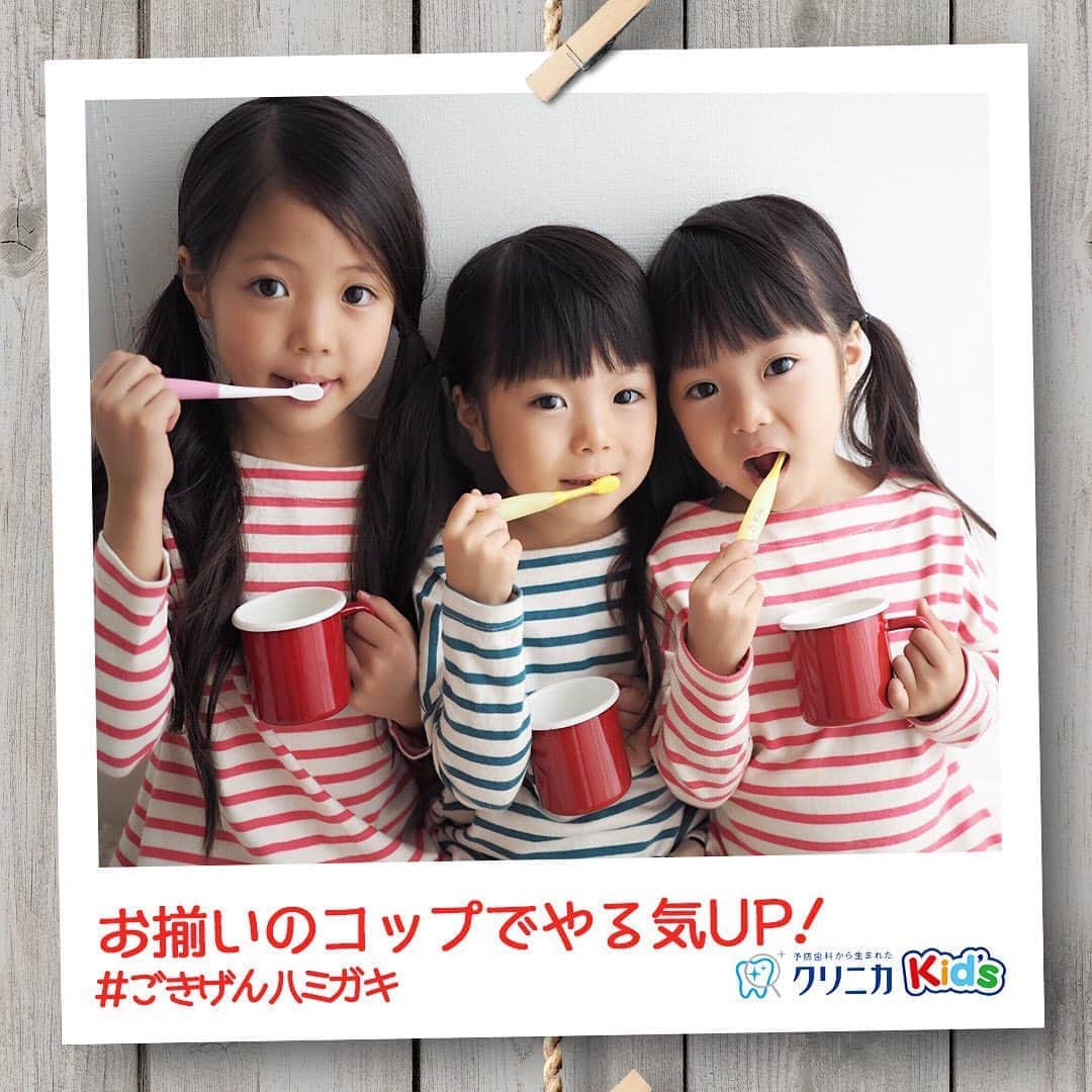 クリニカではじめよう予防歯科のインスタグラム：「今日の#ごきげんハミガキ♪﻿ ﻿ 皆さんこんにちは♪﻿ 今日は @yukikuu96 さんの#ごきげんハミガキ です！﻿ ﻿ 3姉妹みんなで歯みがきタイム👧🏻💓﻿ お揃いの赤いコップを使うようになってから、より進んで歯みがきをすることが増えたのだそう☺﻿ ﻿ 永久歯が増えたお姉ちゃんと、1人みがき練習中の双子ちゃん。それぞれに合ったハブラシを選んで、これからも3人仲良く、楽しく歯みがきを続けられると良いですね ✨﻿ ﻿ ----------------------﻿ #ごきげんハミガキ の投稿を募集中！﻿ クリニカKid’s公式アカウントでご紹介させていただきます♪﻿ ----------------------﻿ ﻿ #クリニカ #クリニカキッズ #歯磨き #歯みがき #はみがき #ハミガキ #歯みがきタイム #歯磨き中 #育児 #育児日記 #育児記録 #子育て #子育て記録 #3姉妹 #女の子ママ #双子 #仲良しきょうだい #仲良し姉妹 #子供の成長 #成長記録 #成長 #ママライフ #親バカ部 #親バカ日記 #子供のいる暮らし＃ママカメラ #歯みがき大好き #お揃いコーデ」
