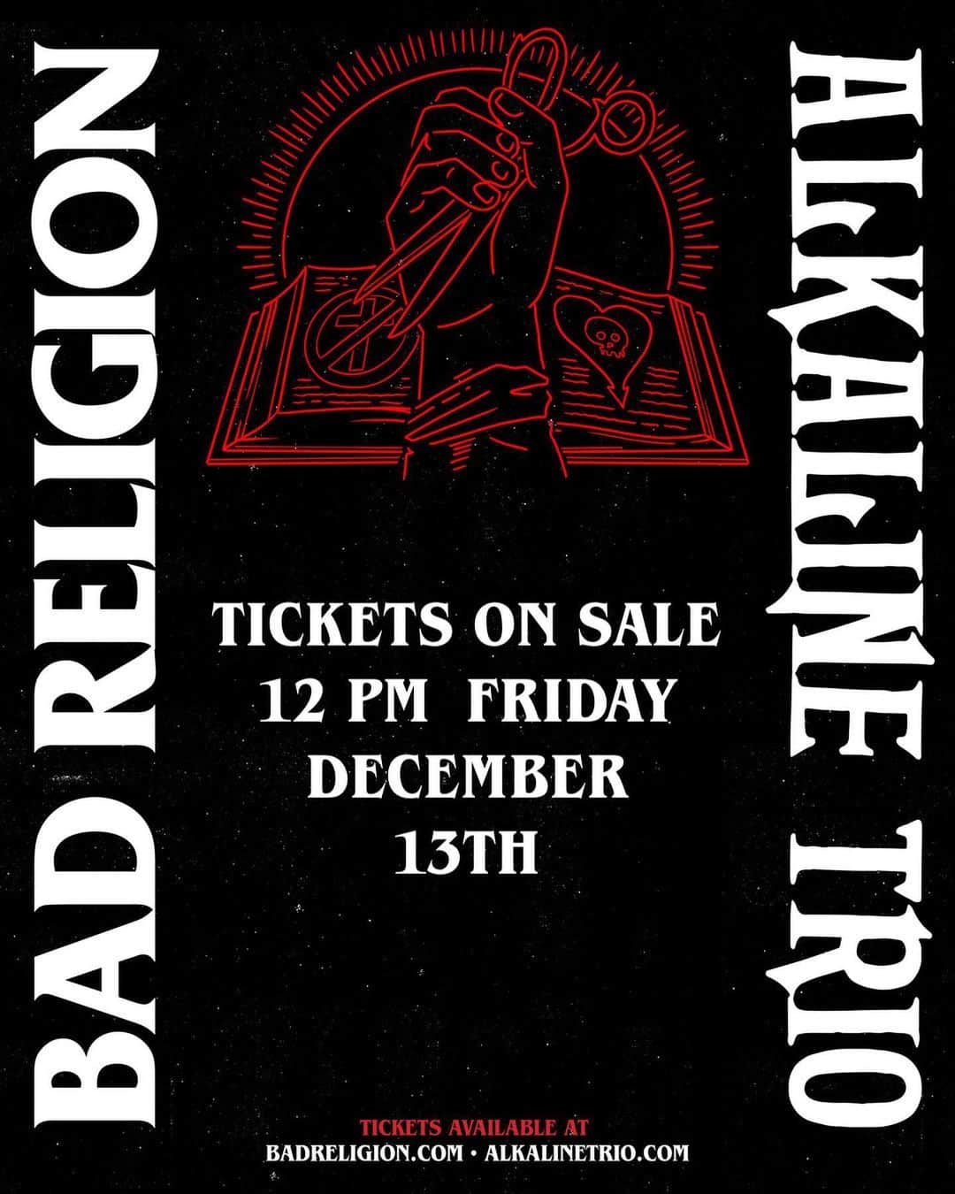 Bad Religionさんのインスタグラム写真 - (Bad ReligionInstagram)「12 Noon local time this tour officially on sale at BADRELIGION.COM #badreligion #alkalinetrio #fridaythe13th」12月13日 21時42分 - badreligionband