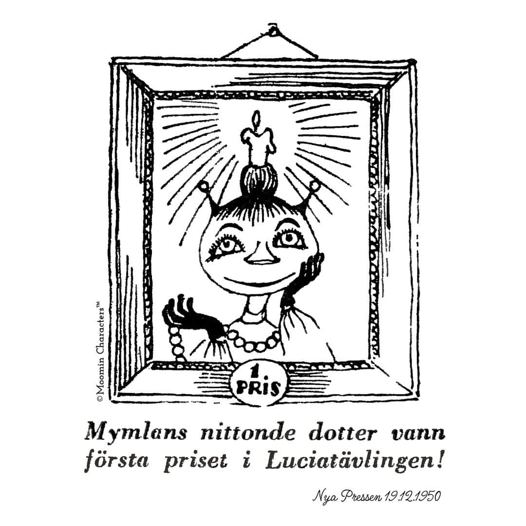 ムーミンさんのインスタグラム写真 - (ムーミンInstagram)「✨🕯 Have a lovely Saint Lucy's Day! 🕯✨ This illustration by Tove Jansson is from 1950, published in Nya Pressen -newspaper in Finland. "Mymble's nineteenth daughter won the first prize in the Saint Lucy competition!" ❤️ 🕯 #ToveJansson #SaintLucy #SantaLucia #Lucia #moominofficial #moomin」12月13日 20時00分 - moominofficial