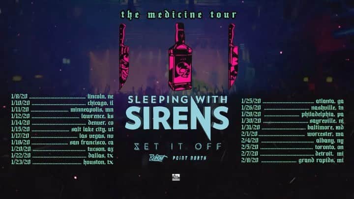 ジャスティン・ヒルズのインスタグラム：「Only a month to go until The Medicine Tour with @SetItOff @BelmontMusic @PointNorthBand starts! Announcing a special giveaway contest for VIPs on Monday! It’s pretty cool too! Something we haven’t done before! Who will I see on this one?? Comment 🤘🏻 if you’re coming! #themedicinetour  SirensMusic.co  Jan 8 - Lincoln, NE Jan 10 - Chicago, IL Jan 11 - Minneapolis, MN Jan 12 - Lawrence, KS Jan 14 - Denver, CO Jan 15 - Salt Lake City, UT Jan 17 - Las Vegas, NV Jan 18 - San Francisco, CA Jan 20 - Tucson, AZ Jan 22 - Dallas, TX Jan 23 - Houston, TX Jan 25 - Atlanta, GA Jan 26 - Nashville, TN Jan 28 - Philadelphia, PA Jan 30 - Sayreville, NJ Jan 31 - Baltimore, MD Feb 1 - Worcester, MA Feb 4 - Albany, NY Feb 5 - Toronto, ON Feb 7 - Detroit, MI Feb 8 - Grand Rapids, MI」