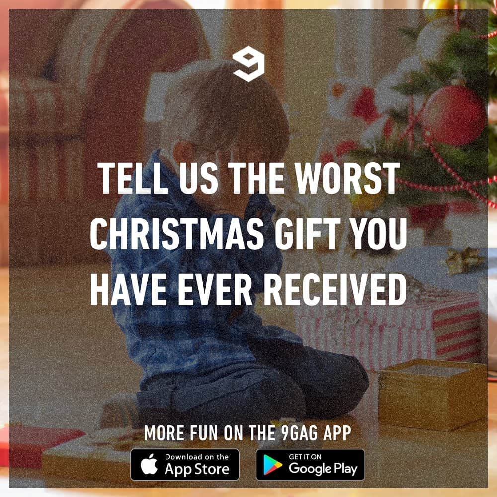 9GAGさんのインスタグラム写真 - (9GAGInstagram)「14 Dec Giveaway 🎁 🎄Tell us the worst Christmas gift you have ever received and get a chance to win a surprise gift from us. 😏 ———- The giveaway has ended! Congrats to our winners @matiss_l , @quanmesut, and @vaa_art ———— The Giveaway ends on 15 December 2019 11:59pm EST. 3 winners will be randomly selected, notified by DM and announced in this post within a week after the giveaway ends.  Terms & Conditions: - This is not sponsored, endorsed, or administered by Instagram. - The giveaway is worldwide and by entering you confirm that your age is 13+ - By entering our contest you release Instagram of every possible responsibility and accept their Terms & Conditions.」12月14日 19時08分 - 9gag