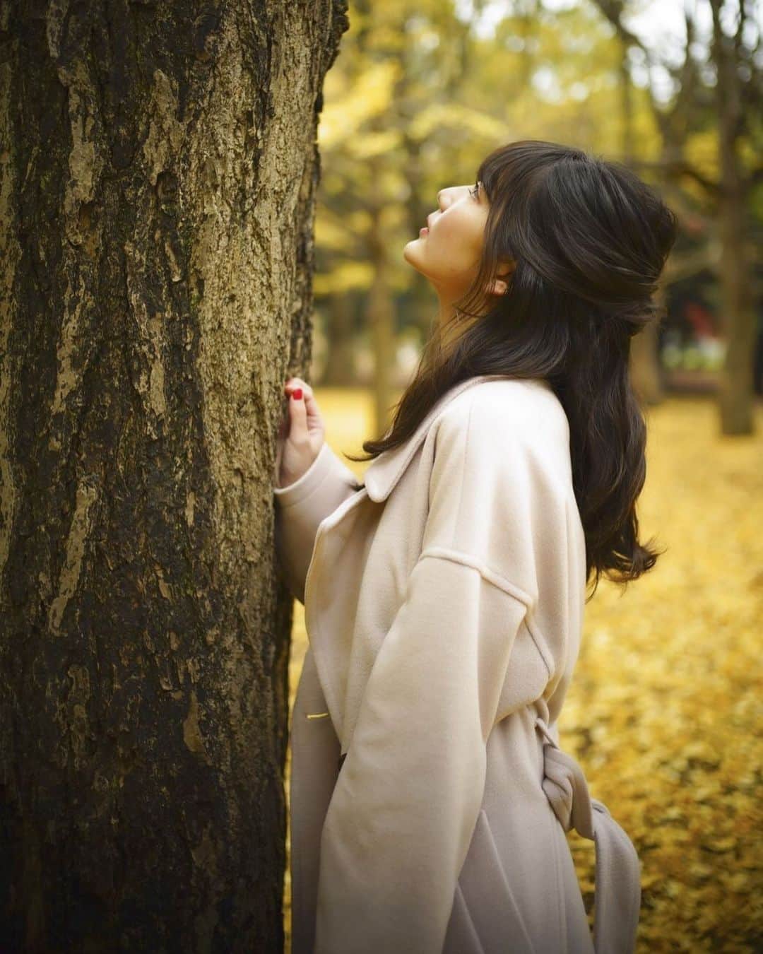 平塚日菜さんのインスタグラム写真 - (平塚日菜Instagram)「よく、 「顎クイしやすそうな顎だね」って言われます。（笑）  代々木公園の紅葉素敵ですよ😌🍁 #fashion #trend #code #ootd  Visual creator @kobatoshino」12月14日 21時57分 - hiratsukahina