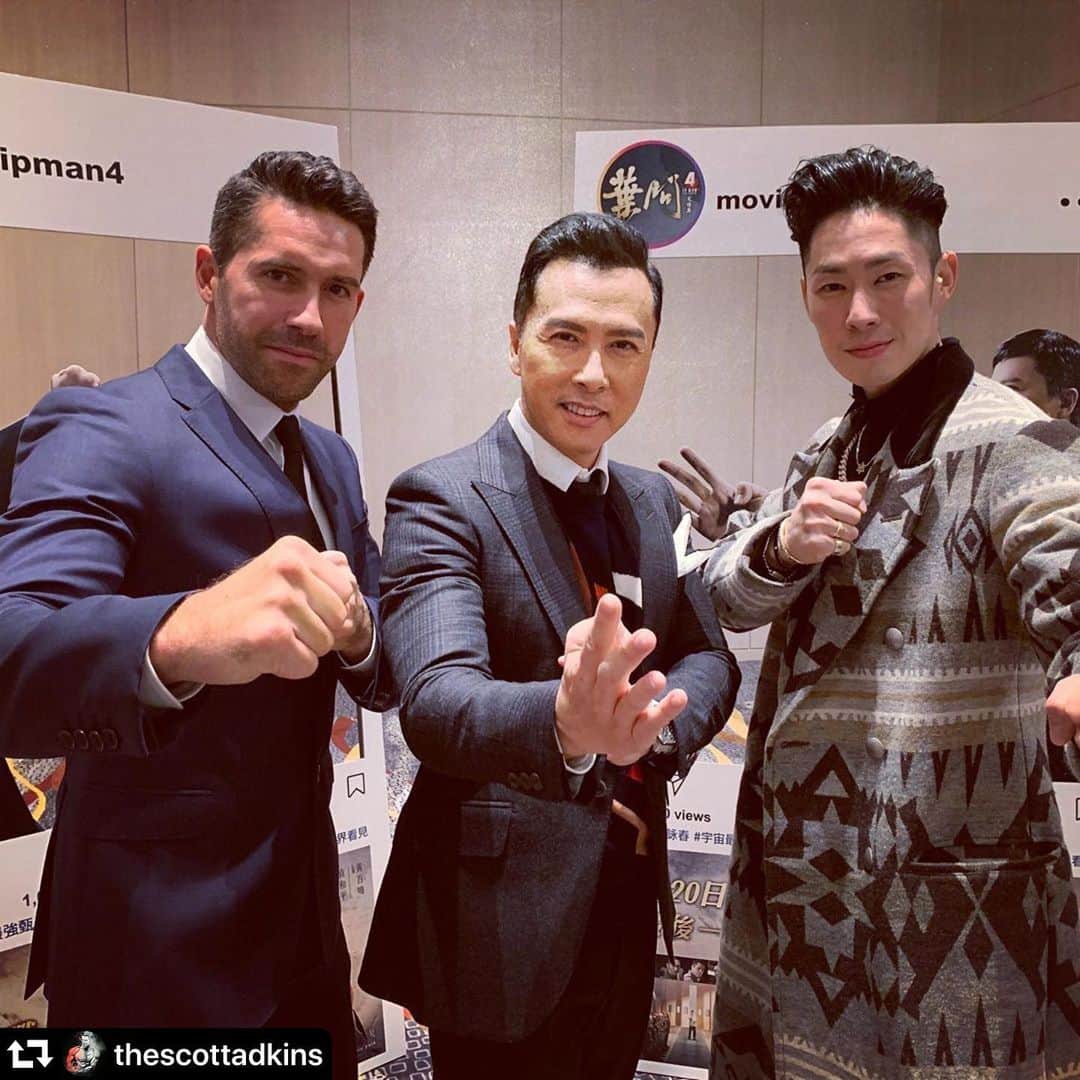 呉建豪のインスタグラム：「What a night 🙏 #allglorytoGod #repost @thescottadkins ・・・ Ip Man 4: The Finale premier with @donnieyenofficial @vannesswu @bulletfilmsofficial #ipman4」