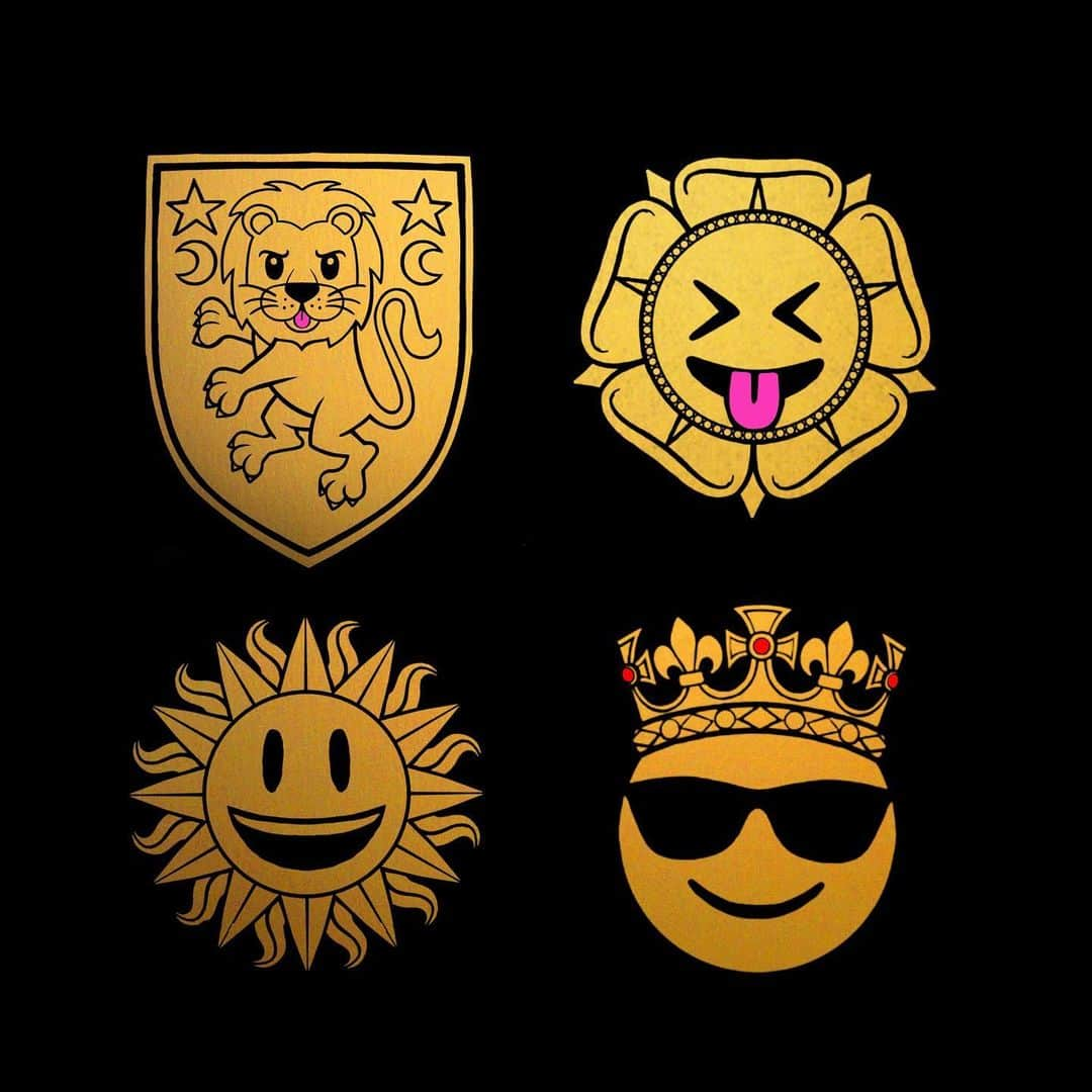 Seb Lesterさんのインスタグラム写真 - (Seb LesterInstagram)「For fun, I’m thinking of producing a set of enamel pin badges that blend ancient heraldic symbols (shown here a rampant lion, a heraldic rose, the sun in splendour, a crown) with emojis or internet/pop culture symbols. Any thoughts? For people who buy pins, what is the going rate for a set of three high quality ones from an established artist? Any input appreciated. Via @heraldicbeast ✨🙂👍 #emoji #heraldry #seblester」12月15日 23時08分 - seblester