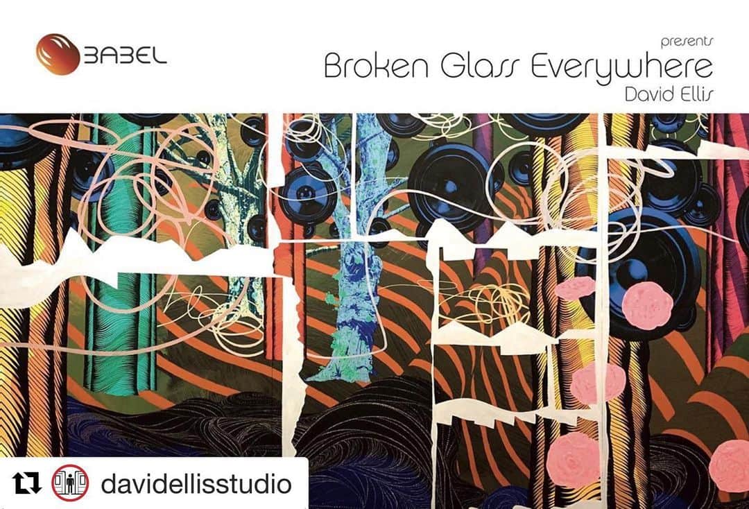 松山智一のインスタグラム：「A good friend and an artist I truly respect, David Ellis @davidellisstudio will have an exhibition opening this coming week. Definitely worth a visit. Congrats SKW!! “Broken Glass Everywhere “ Opening Tuesday  Dec. 17th 5-8pm @galeria_de_babel  92 Orchard St.」