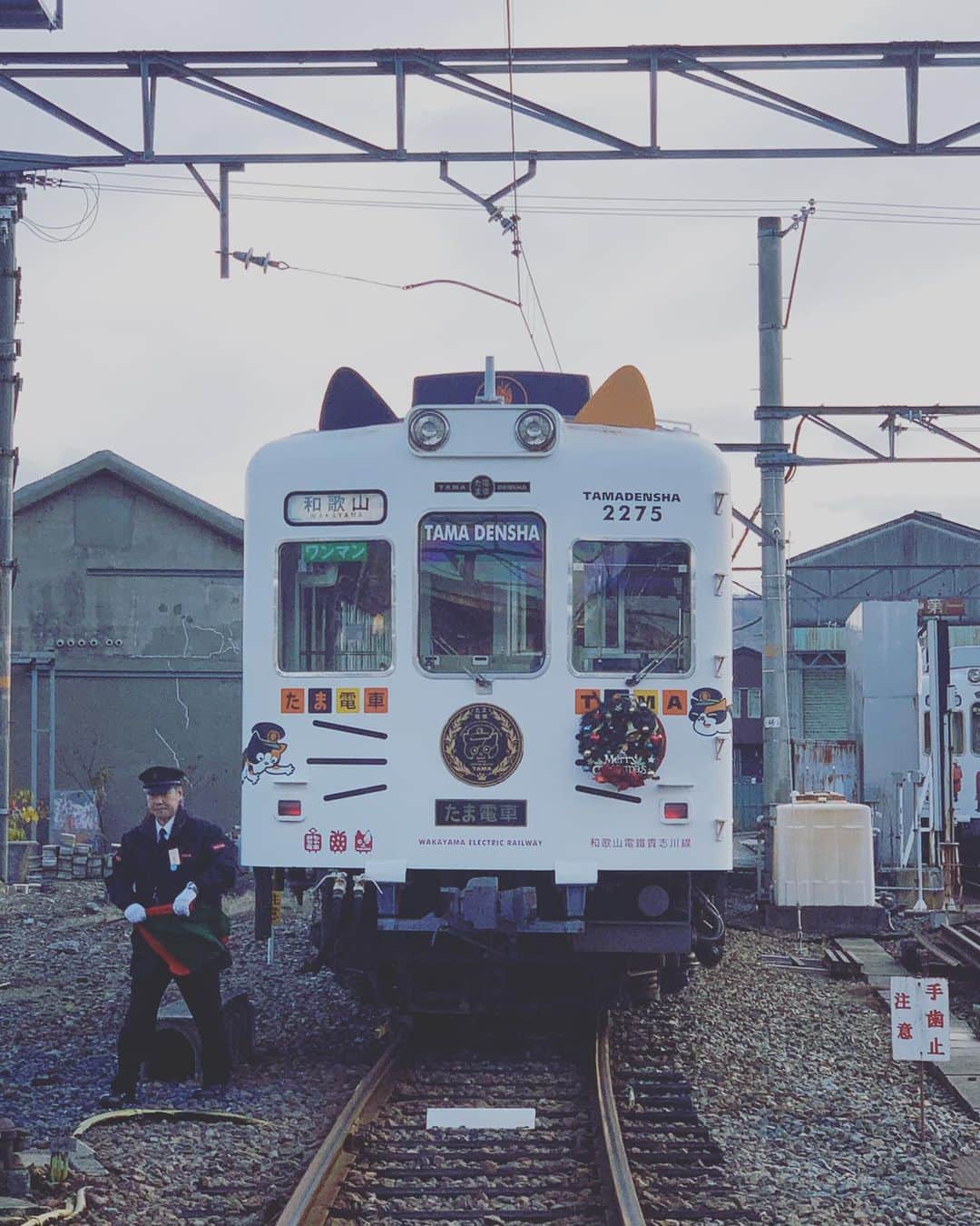 利咲さんのインスタグラム写真 - (利咲Instagram)「猫の駅長さんに会いに来ましたin和歌山 電車が外も中もぜーんぶ猫！ 車内も一切広告なしでランプも椅子も猫だらけです。 猫好き、鉄道好きにはたまらない。 世界中から撮り鉄たちが集まっていて、たくさんの人が！  駅長のたまにも会えましたがずっと寝てて起きるのを待ってました。笑 触りたい〜もふもふ  こちら伊太祁曽駅は元々廃線の危機があったのに猫ちゃんのパワーで人気駅になってしまったという大好きなエピソードがあるところです。 まさにネコノミクス。 みんなに癒しと元気を与えてくれてありがとうよ〜 伊太祁曽神社でおみくじを引いたら見事大吉✨ 来年の準備をしてと書いてあったので期待大。がんばります。  #伊太祁曽 #いだきそ と読む  #ねこ #三毛猫 #たま #たま電車 #貴志川線 #猫の駅長 #にたま #よんたま #ネコノミクス #和歌山駅 #和歌山県 #和歌山 #wakayama #大吉 #伊太祁曽神社 #🐈 #⛩ #🎄」12月16日 19時23分 - himeringo908